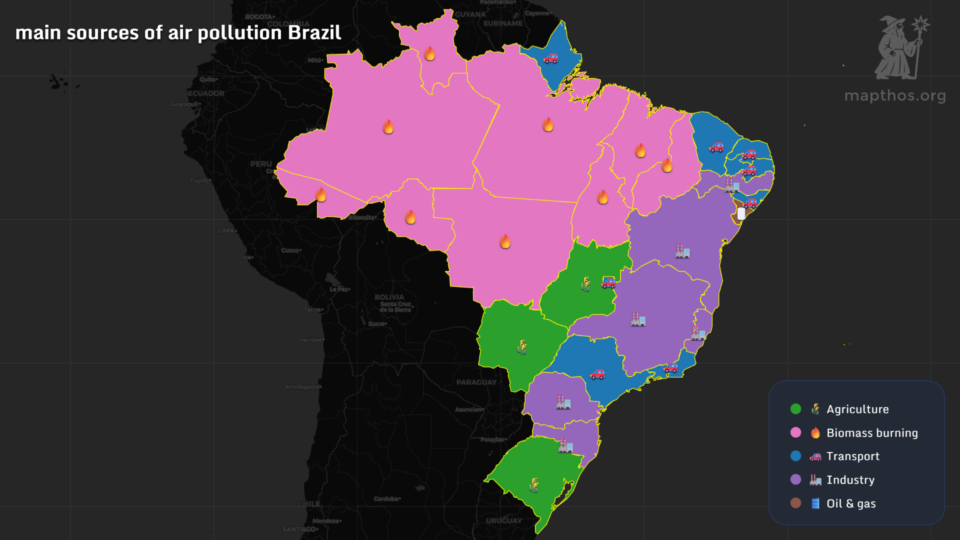Map showing main sources of air pollution in Brazil 2025