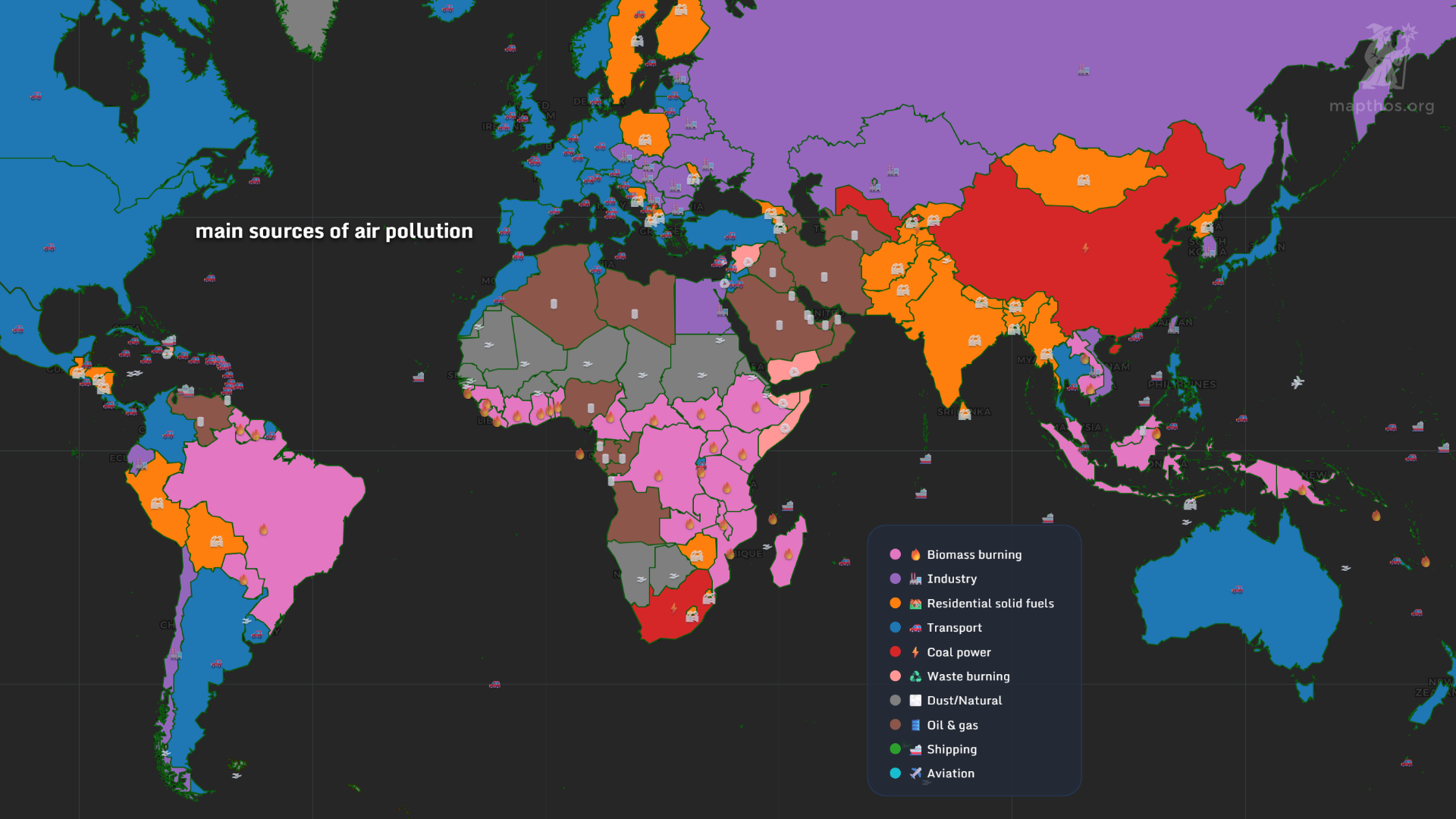Global map of main sources of air pollution in 2025