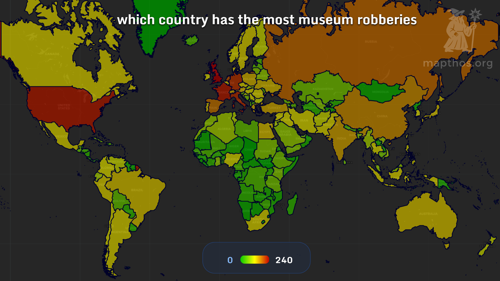 Map showing which country has the most museum robberies