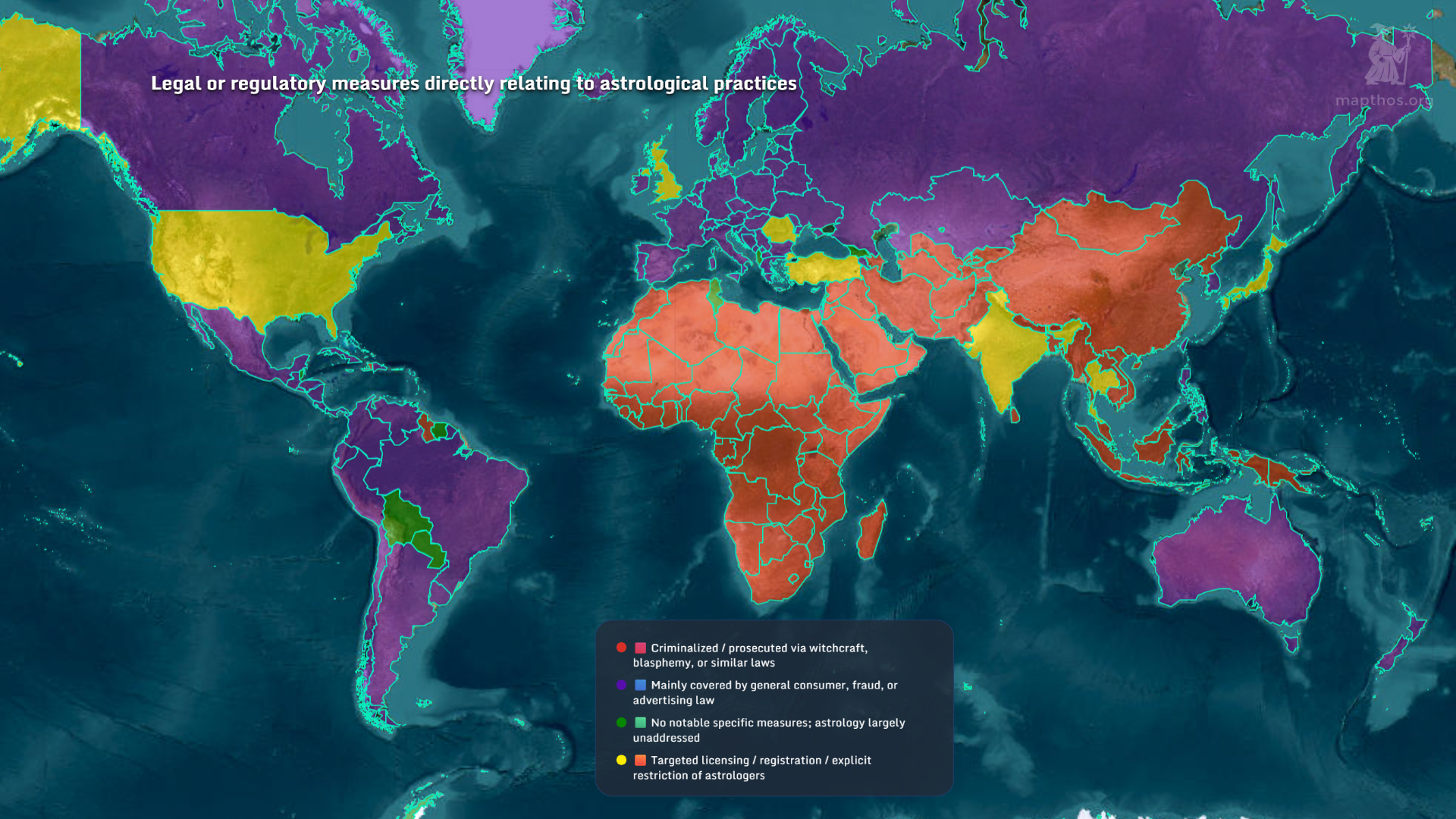 Map of global legal or regulatory measures related to astrology