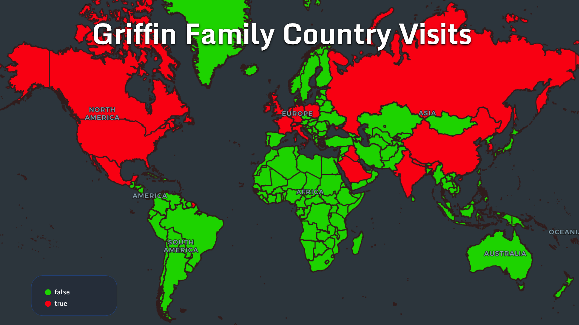 Countries visited by the Griffin family in Family Guy