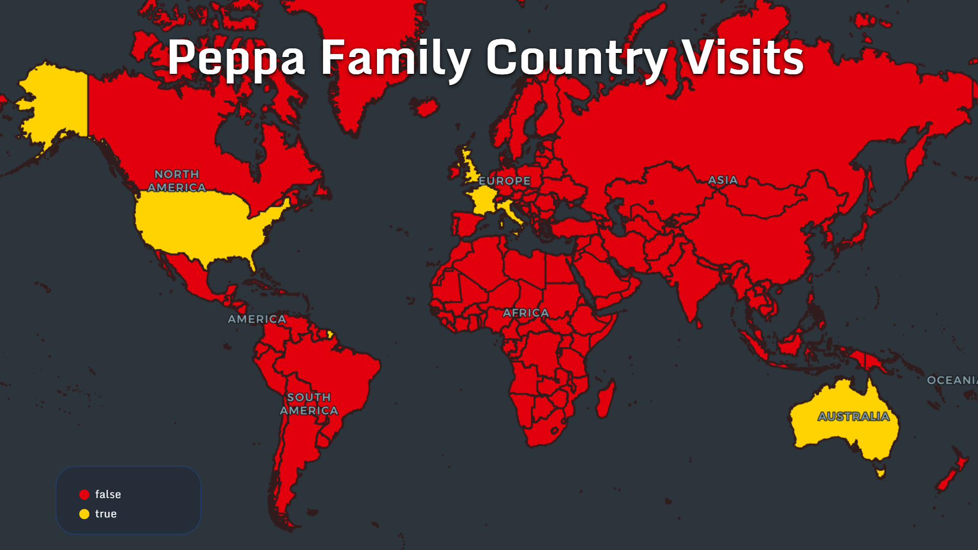 Countries visited by Peppa Pig and her family