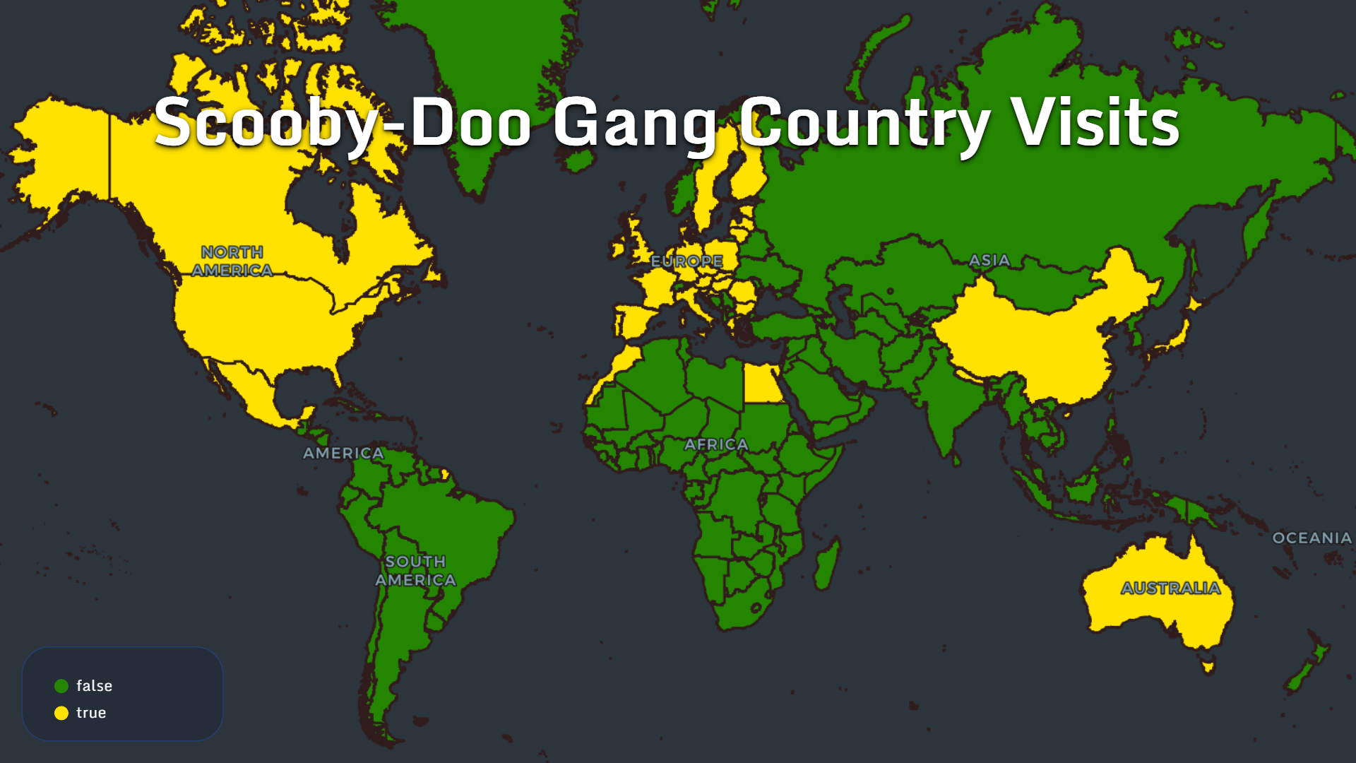 Countries visited by the Scooby-Doo gang