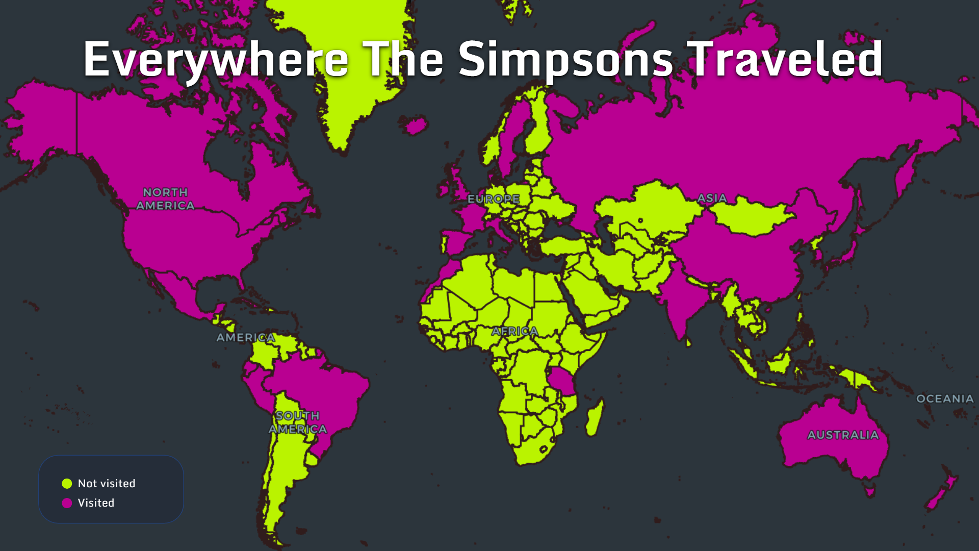 Countries visited by the Simpsons family around the world
