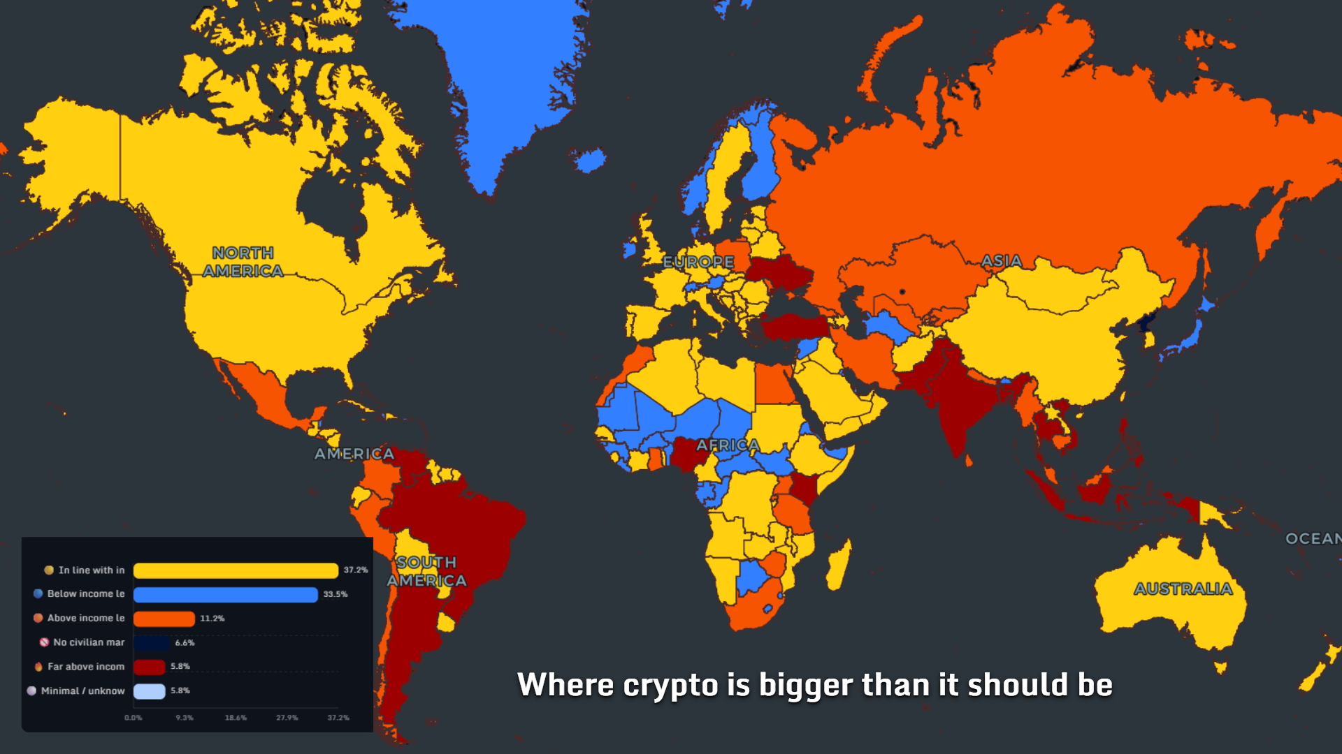 Map showing where crypto is bigger than expected relative to income in 2026