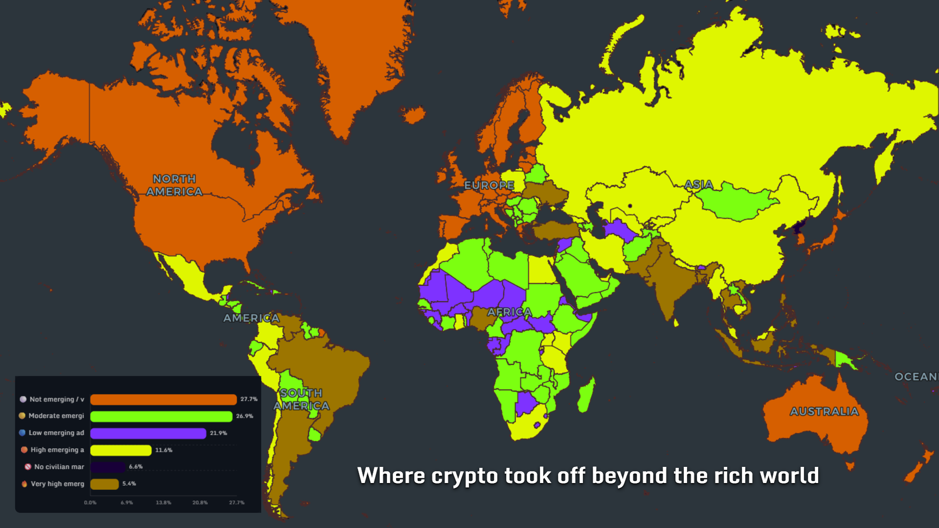 Map showing where crypto took off beyond the rich world in 2026