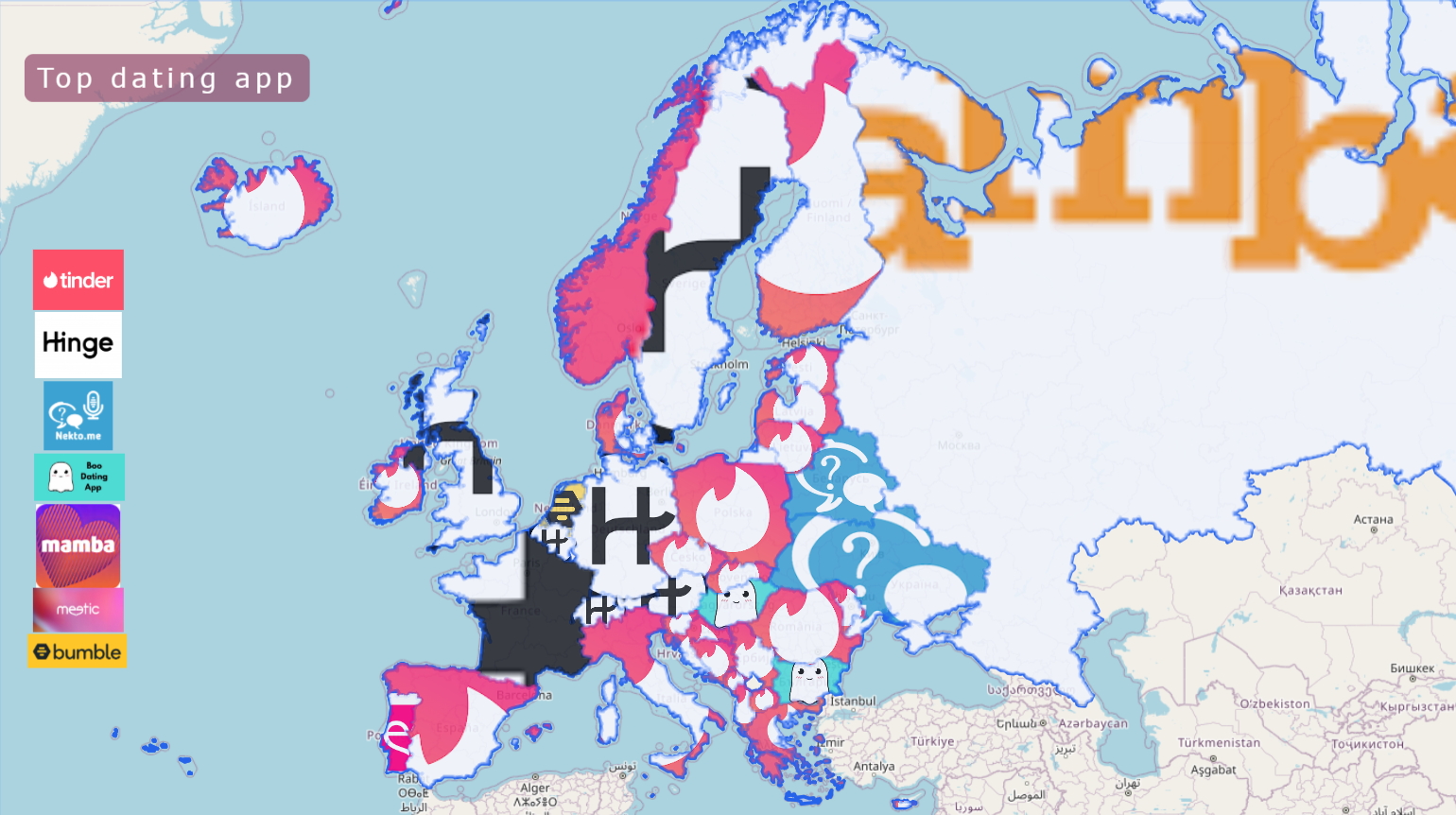 Top dating app in Europe map
