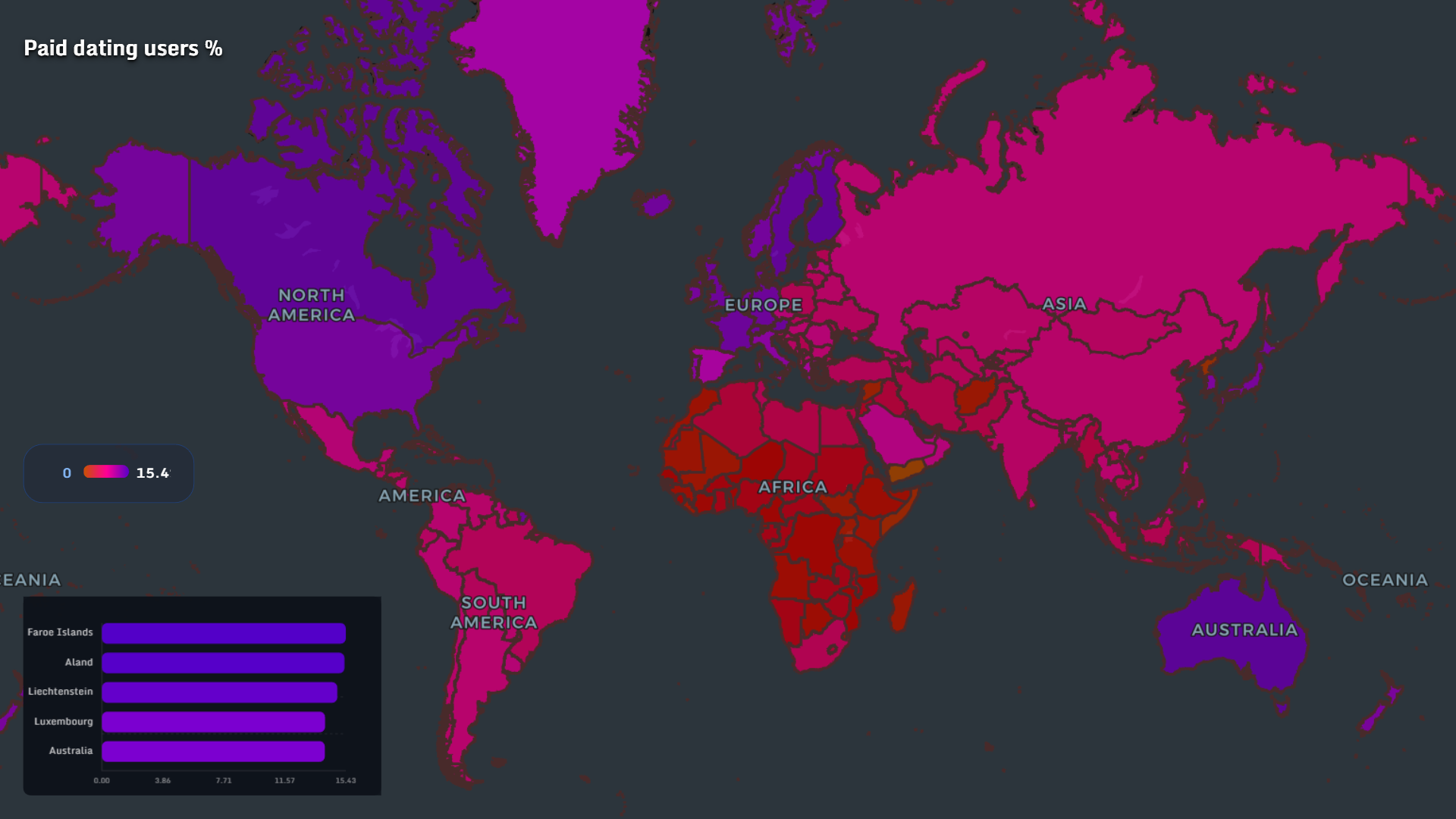 Paid dating users percentage world map