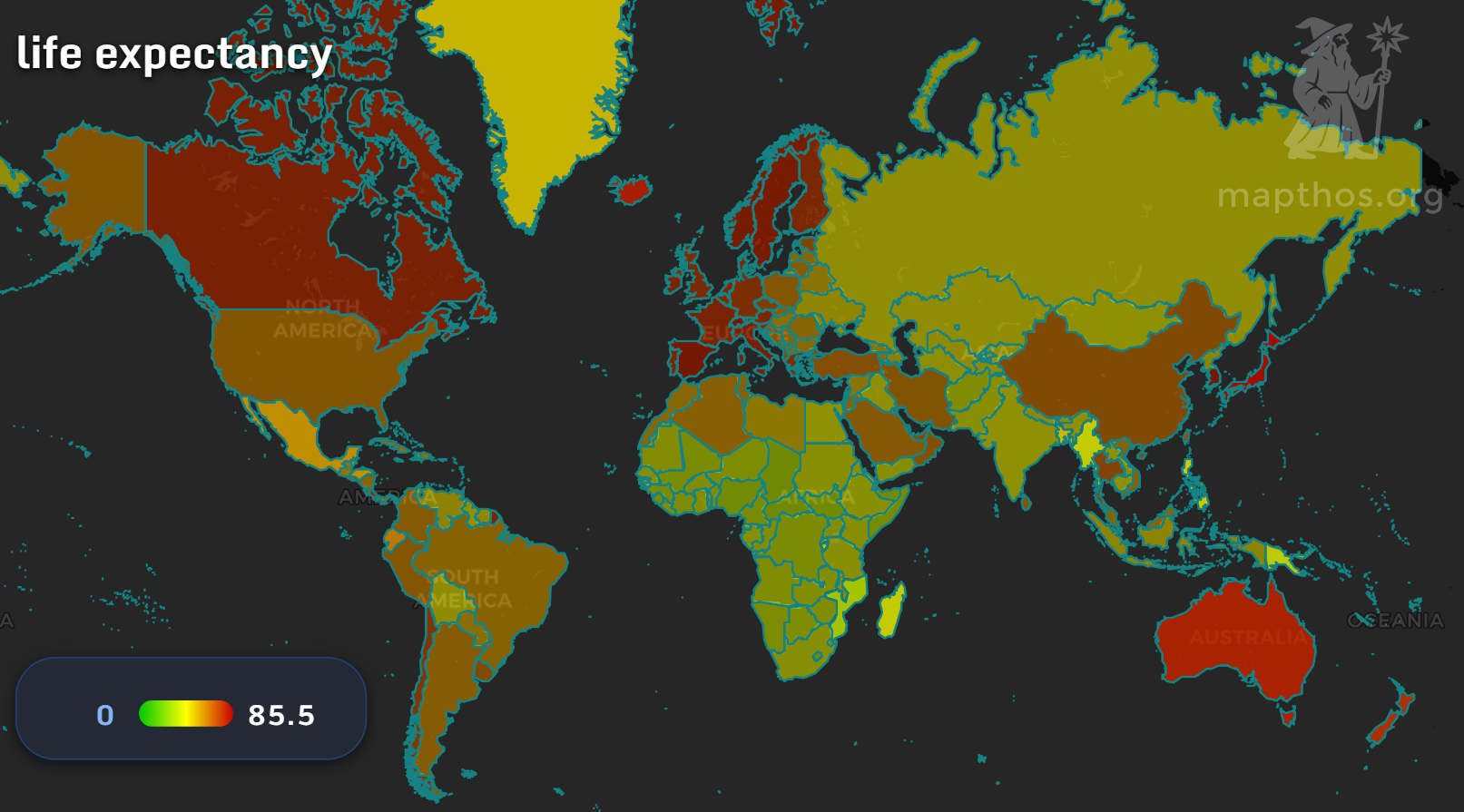 Map of life expectancy in 2025