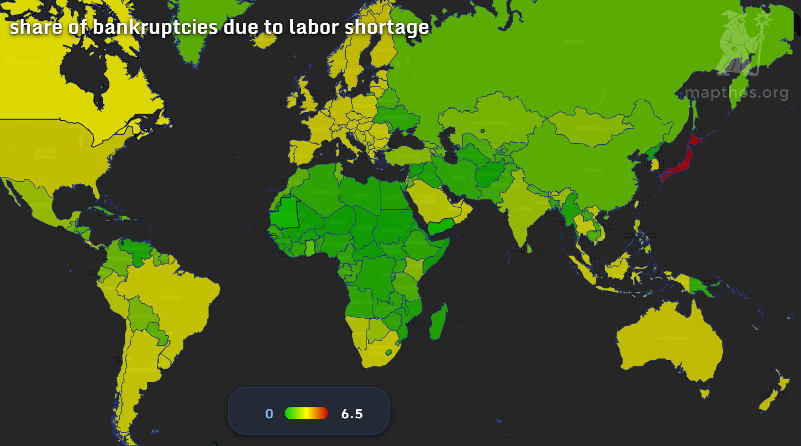 Map of bankruptcies caused by labor shortage