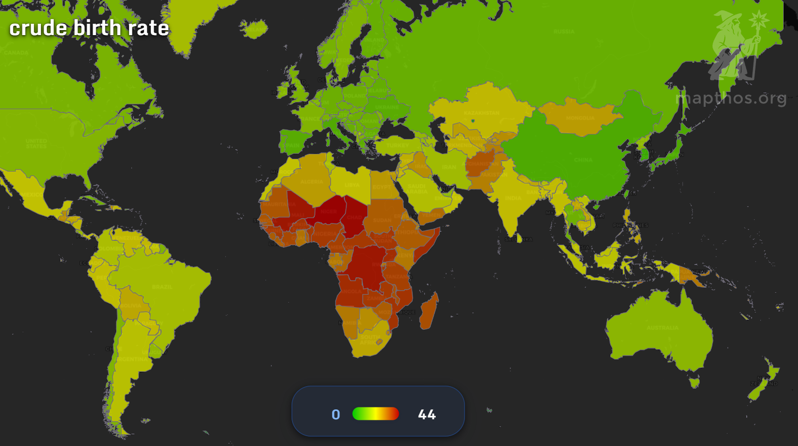 Global map of crude birth rates