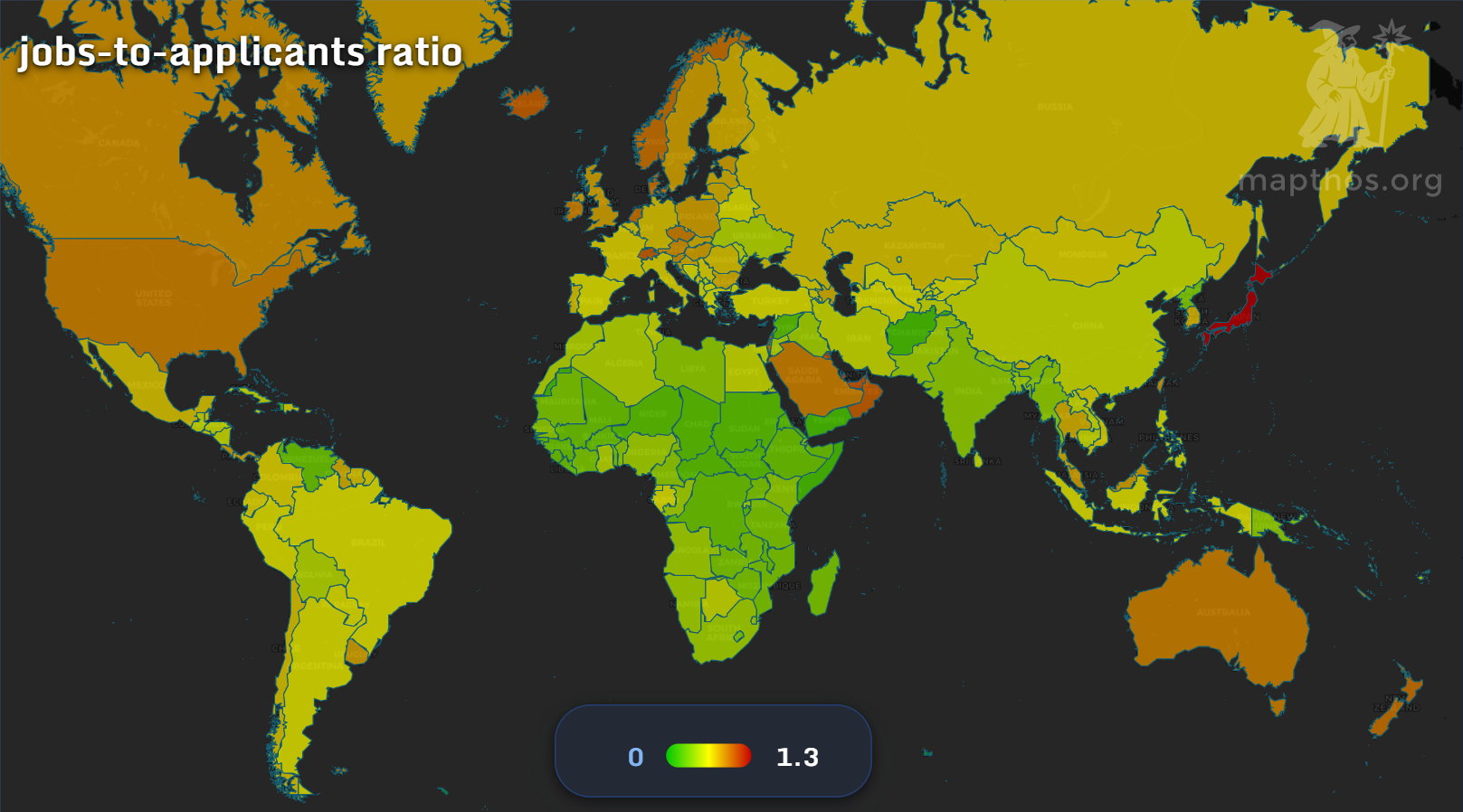 Map of jobs-to-applicants ratio
