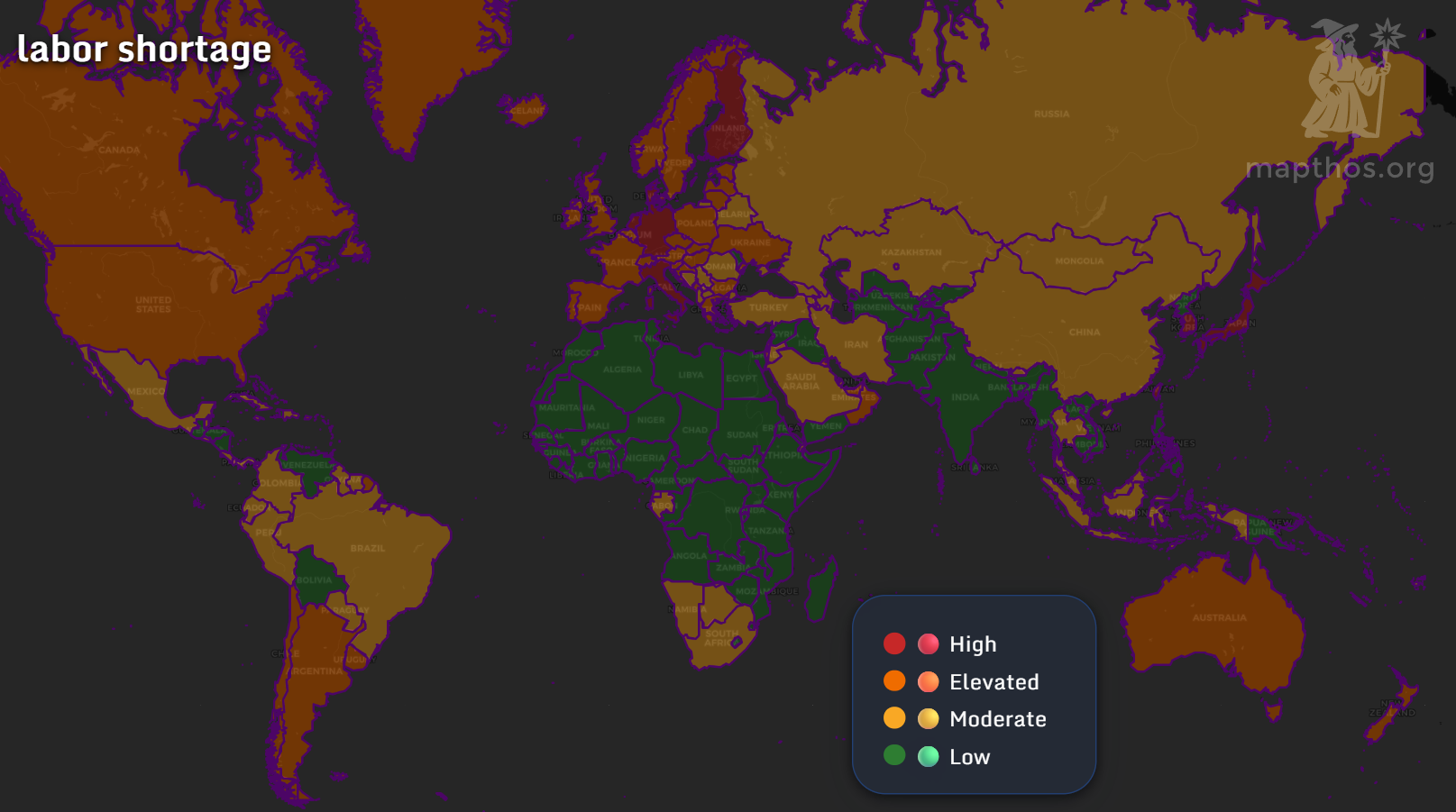 Map of global labor shortage intensity