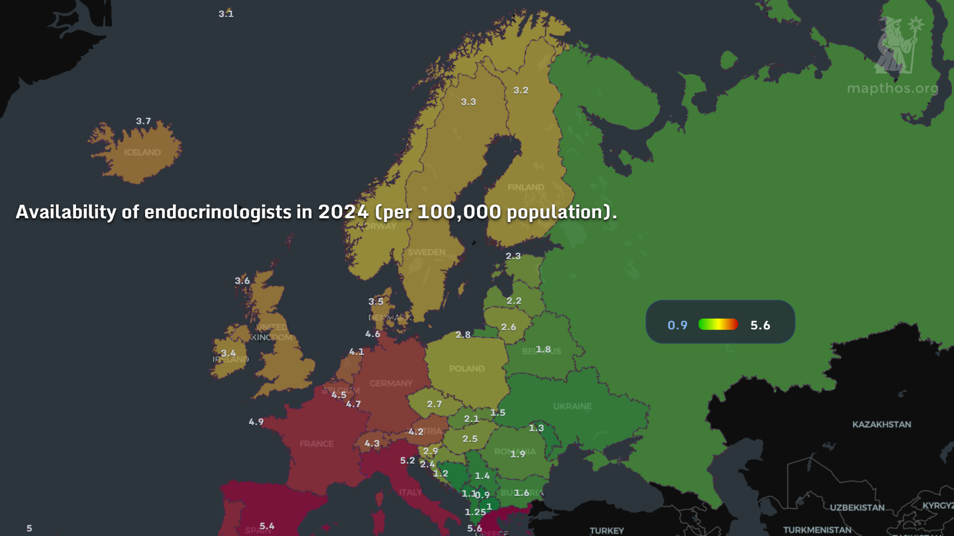 Map of endocrinologists per population