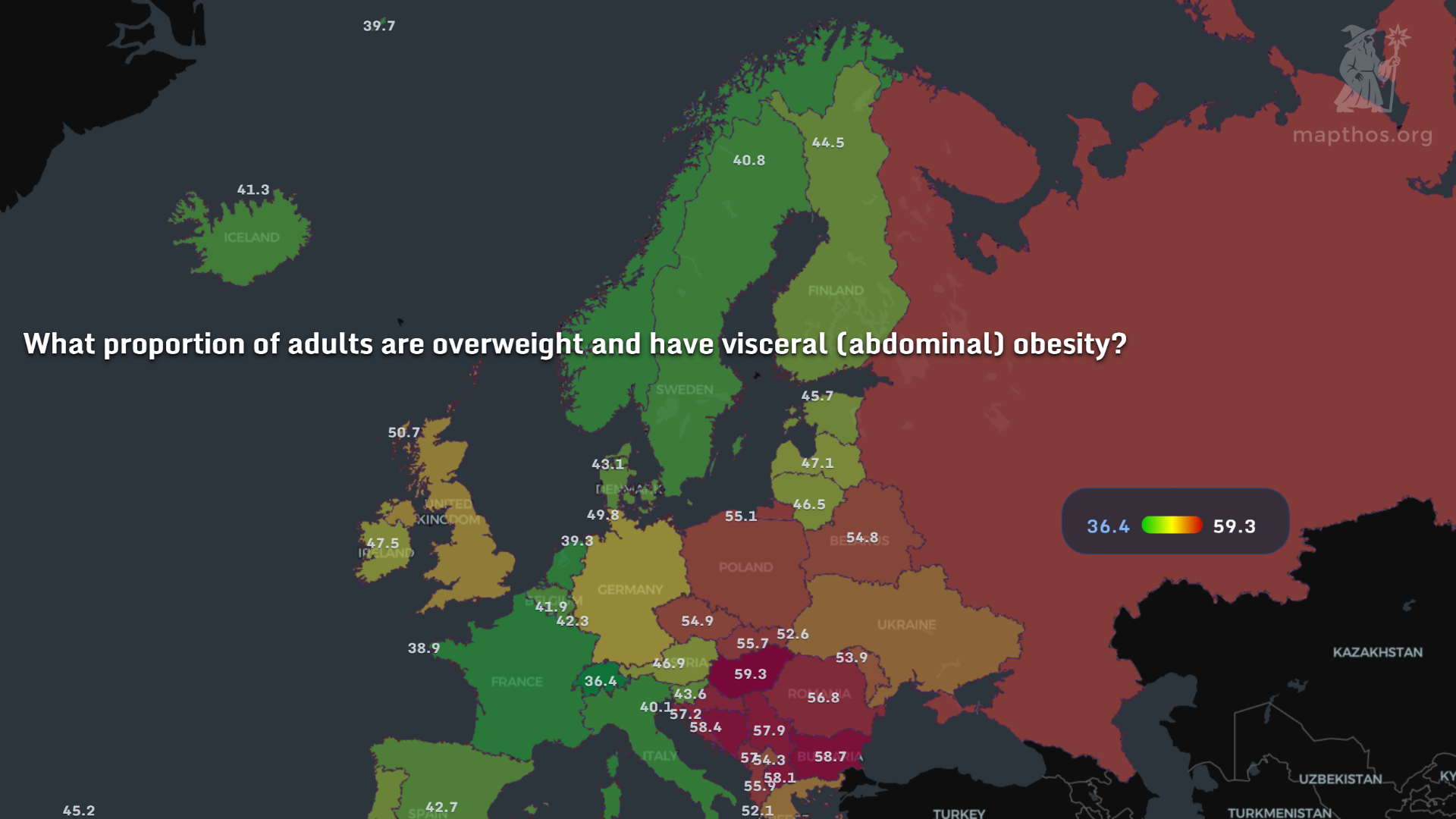 Global overweight and obesity rates map