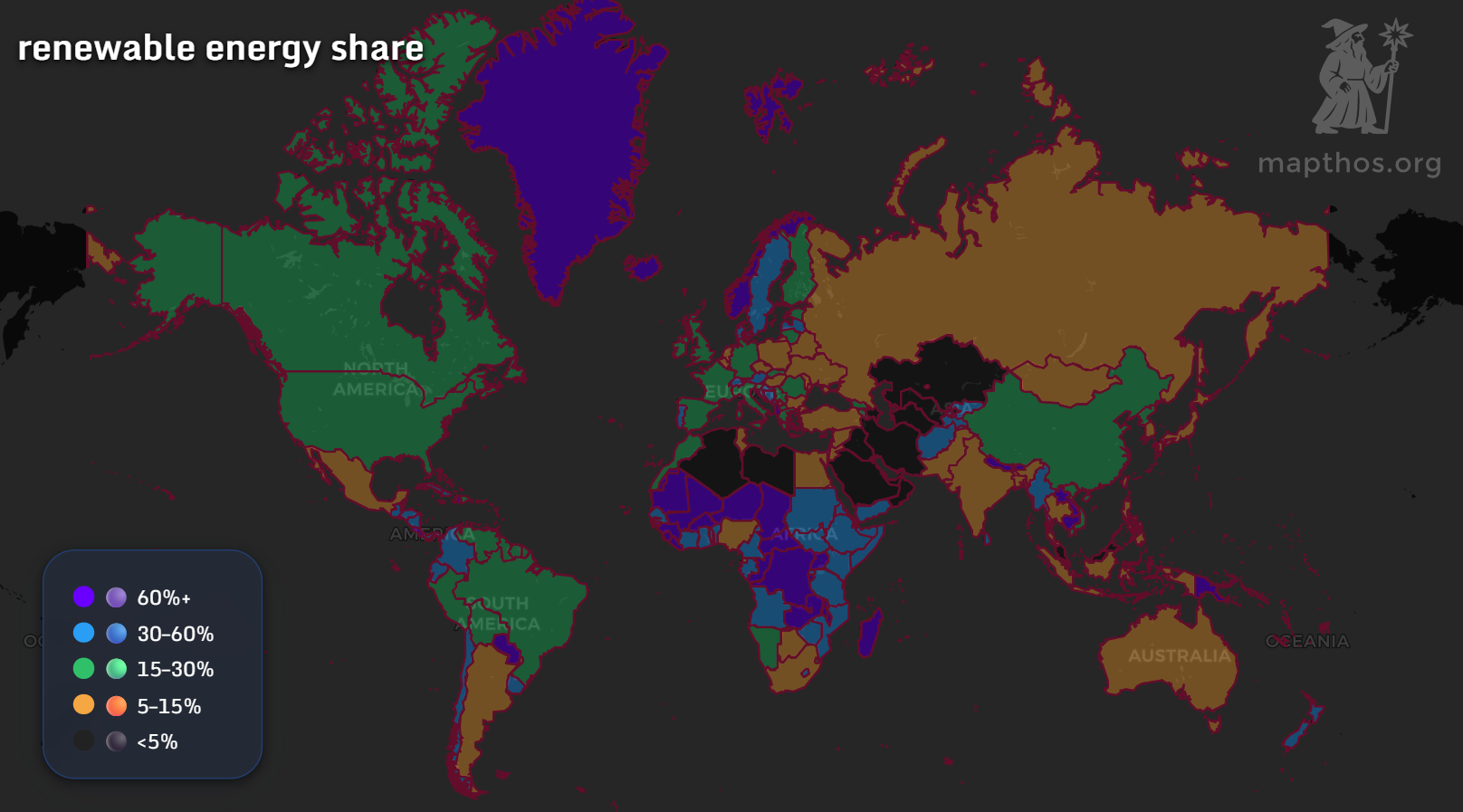Global renewable energy share map 2025