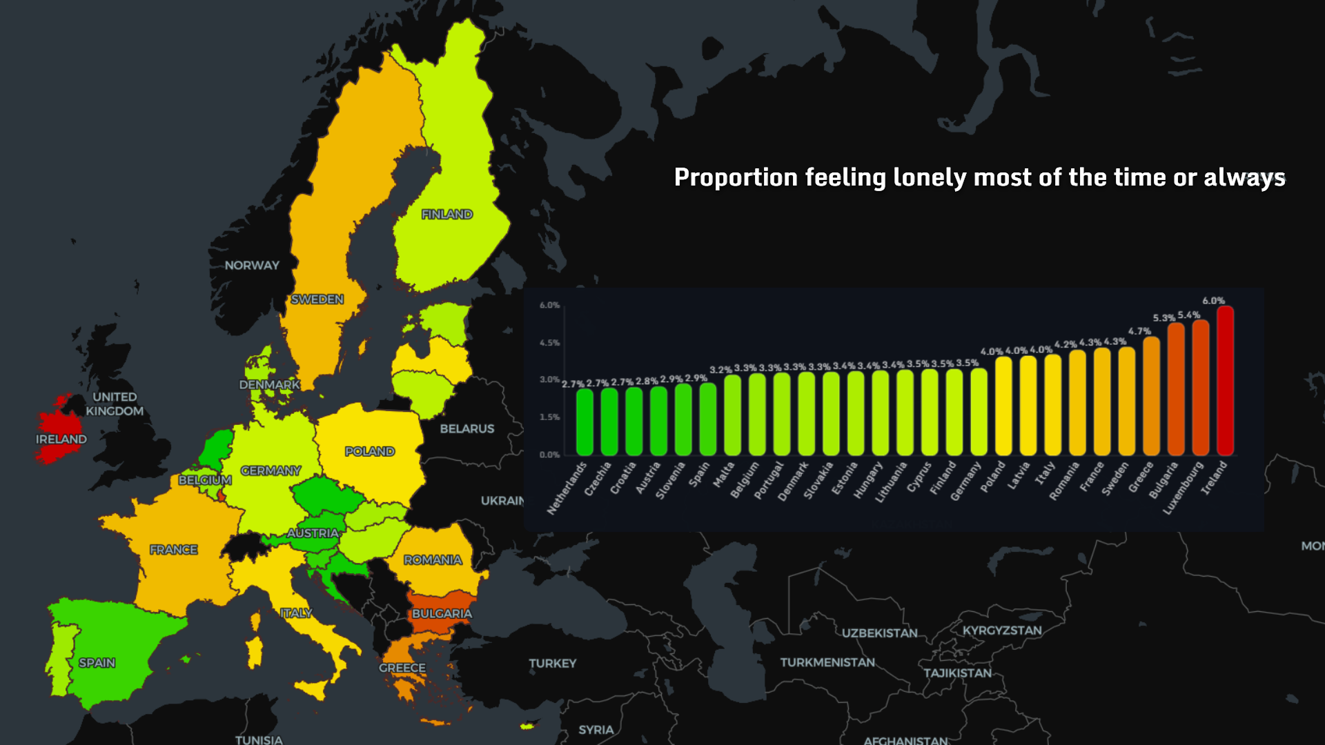 Loneliness map Europe 2026 percentage feeling lonely