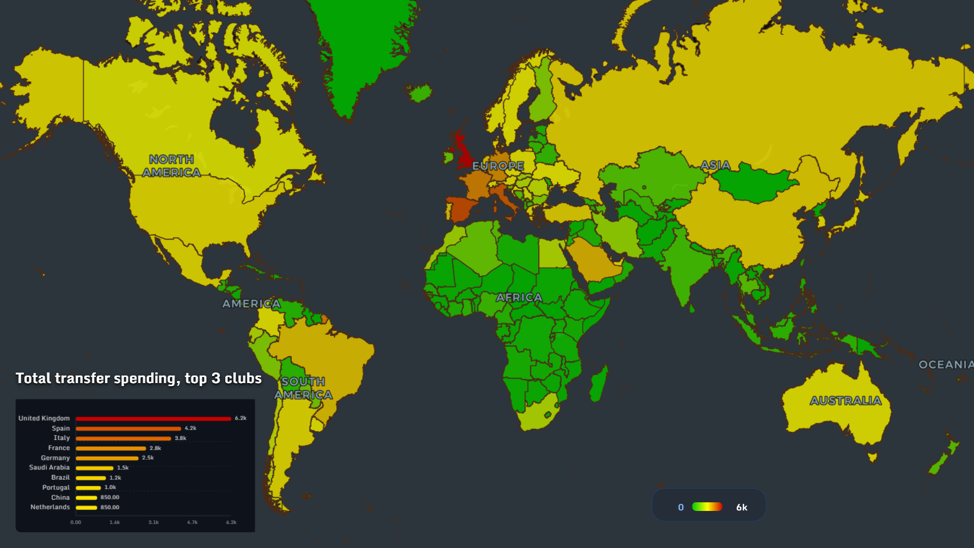 Total football transfer spending by country