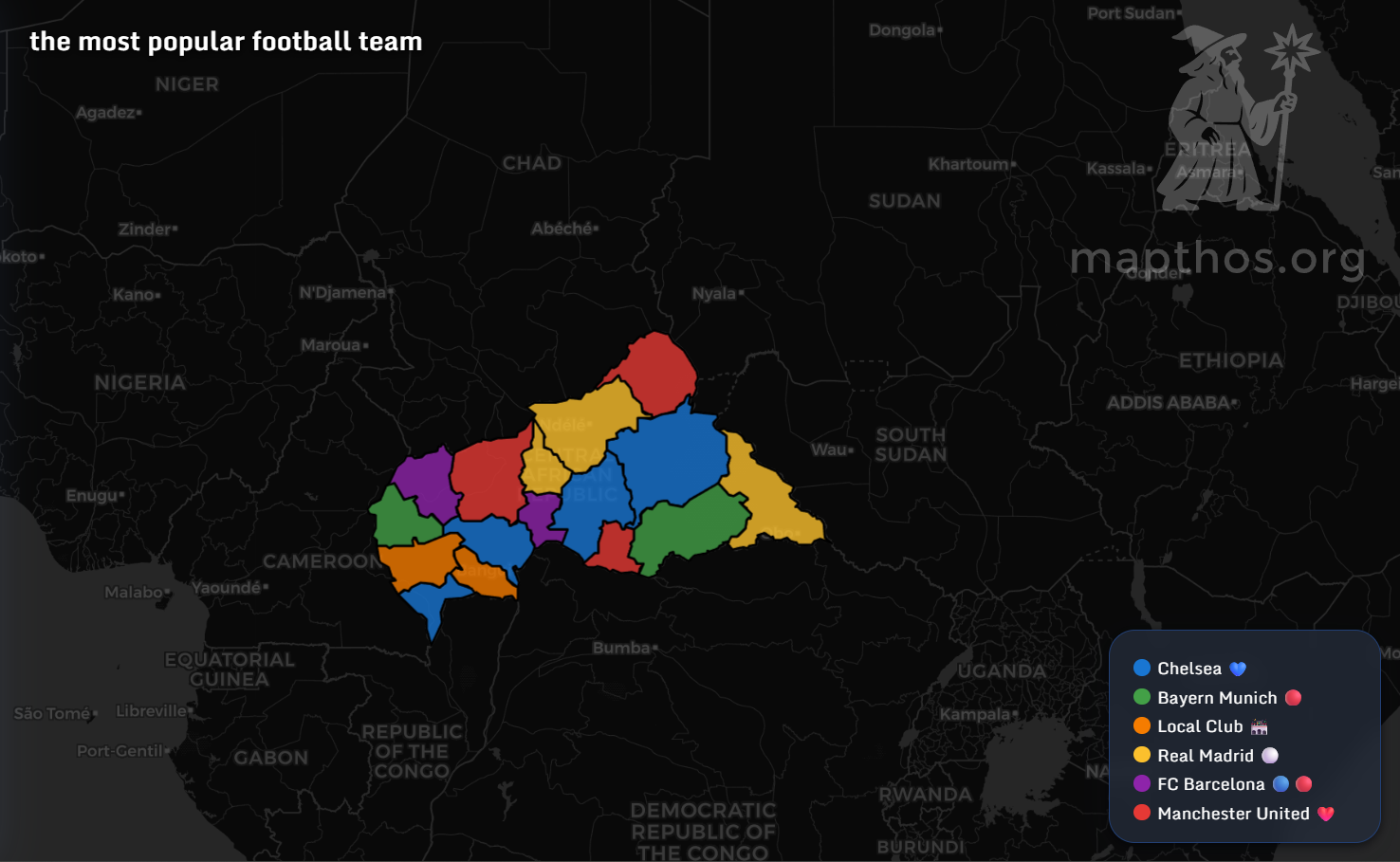 Central African Republic football fandom map 2025