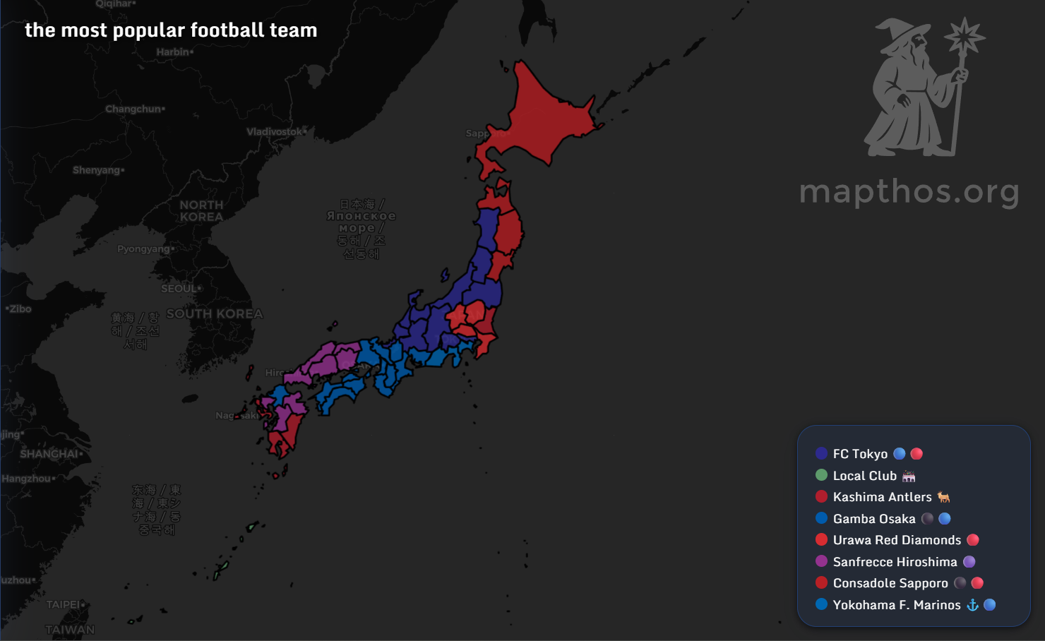 Japan football fandom map 2025