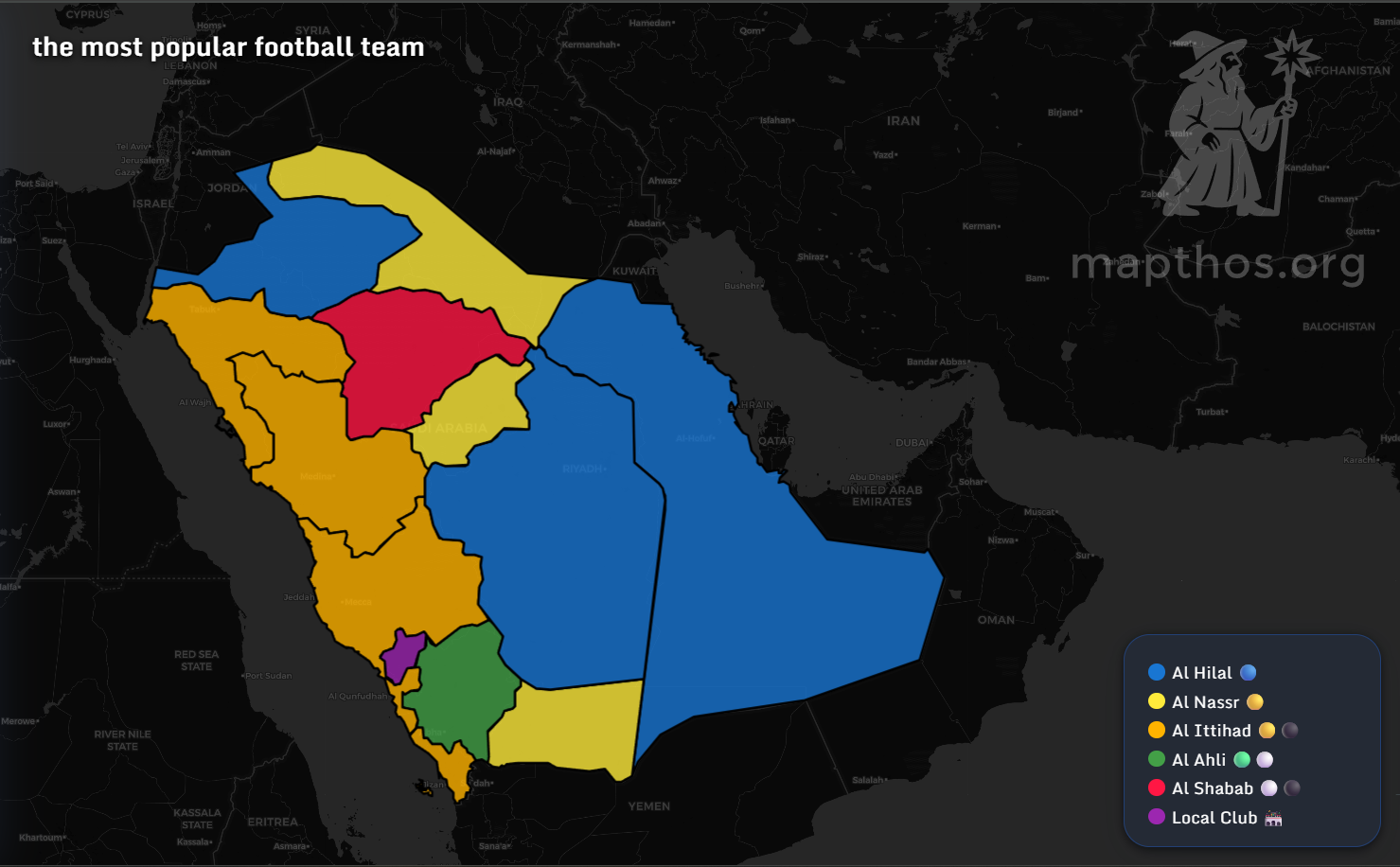 Saudi Arabia football fandom map 2025