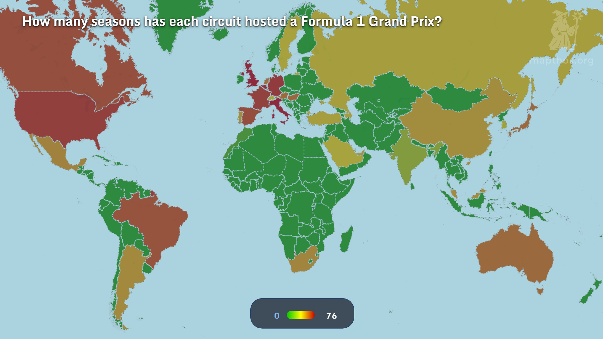 global season count for Formula 1 circuits