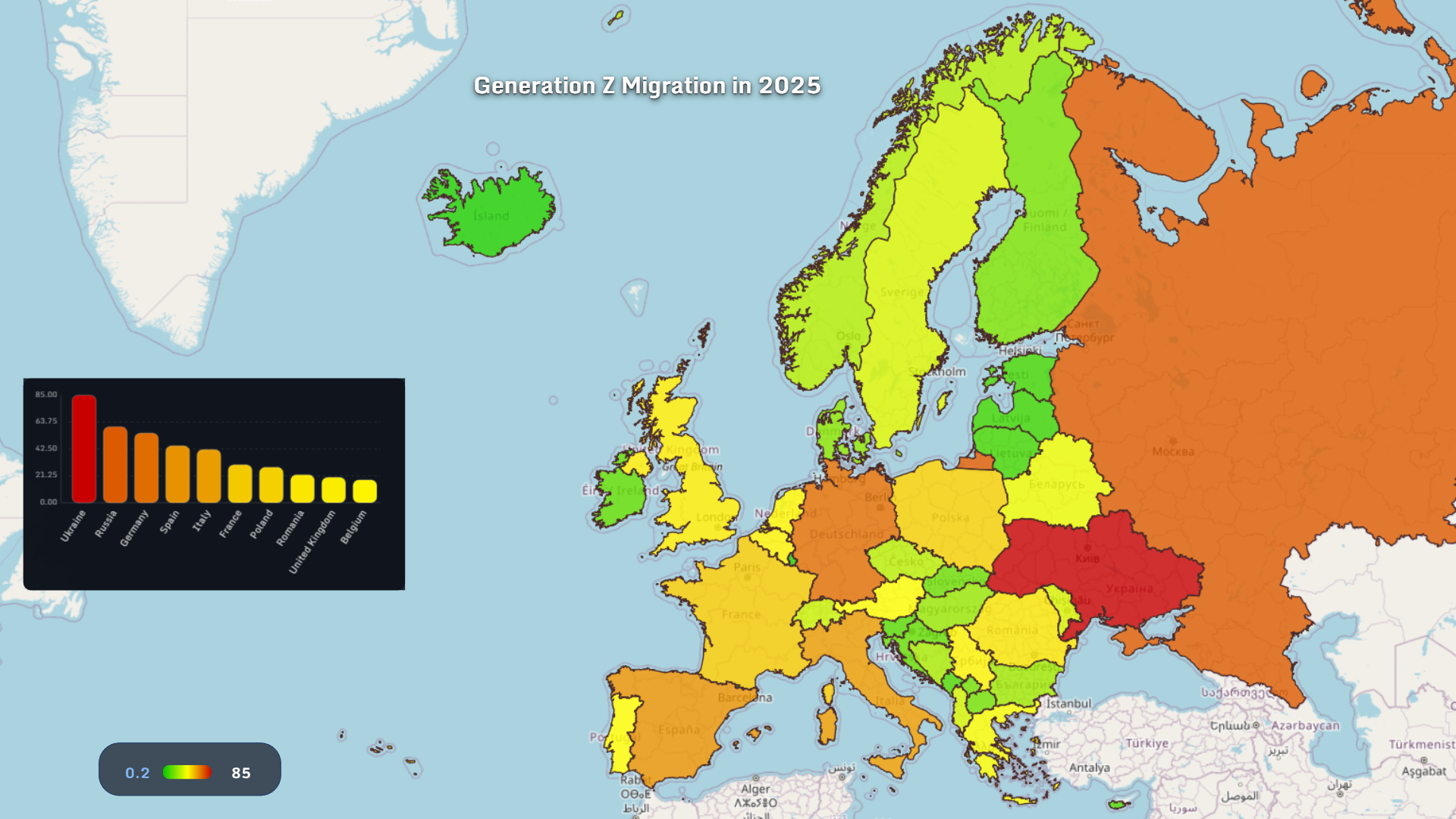 Generation Z migration in Europe 2025 by country