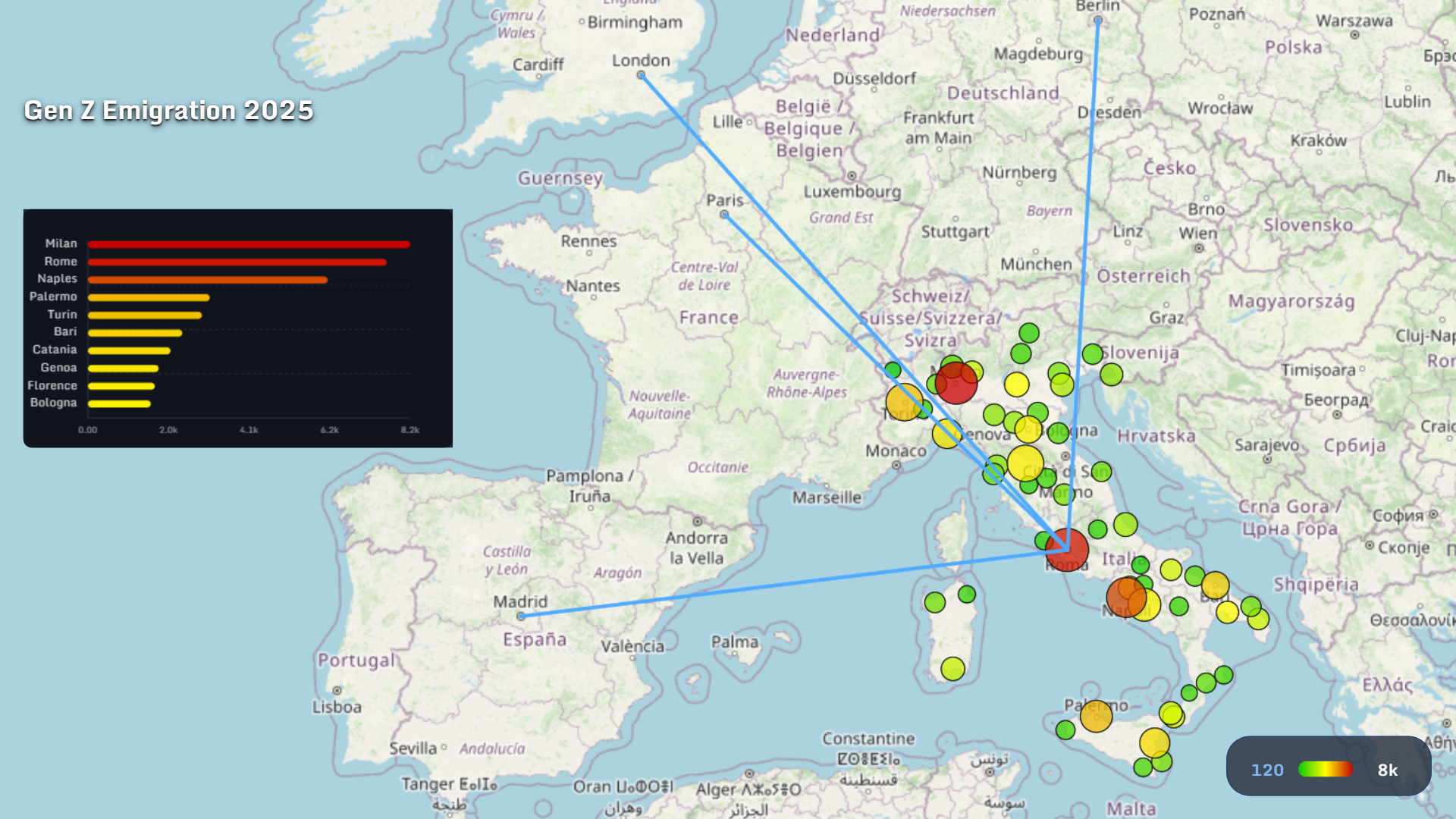 Gen Z emigration from Italian cities 2025