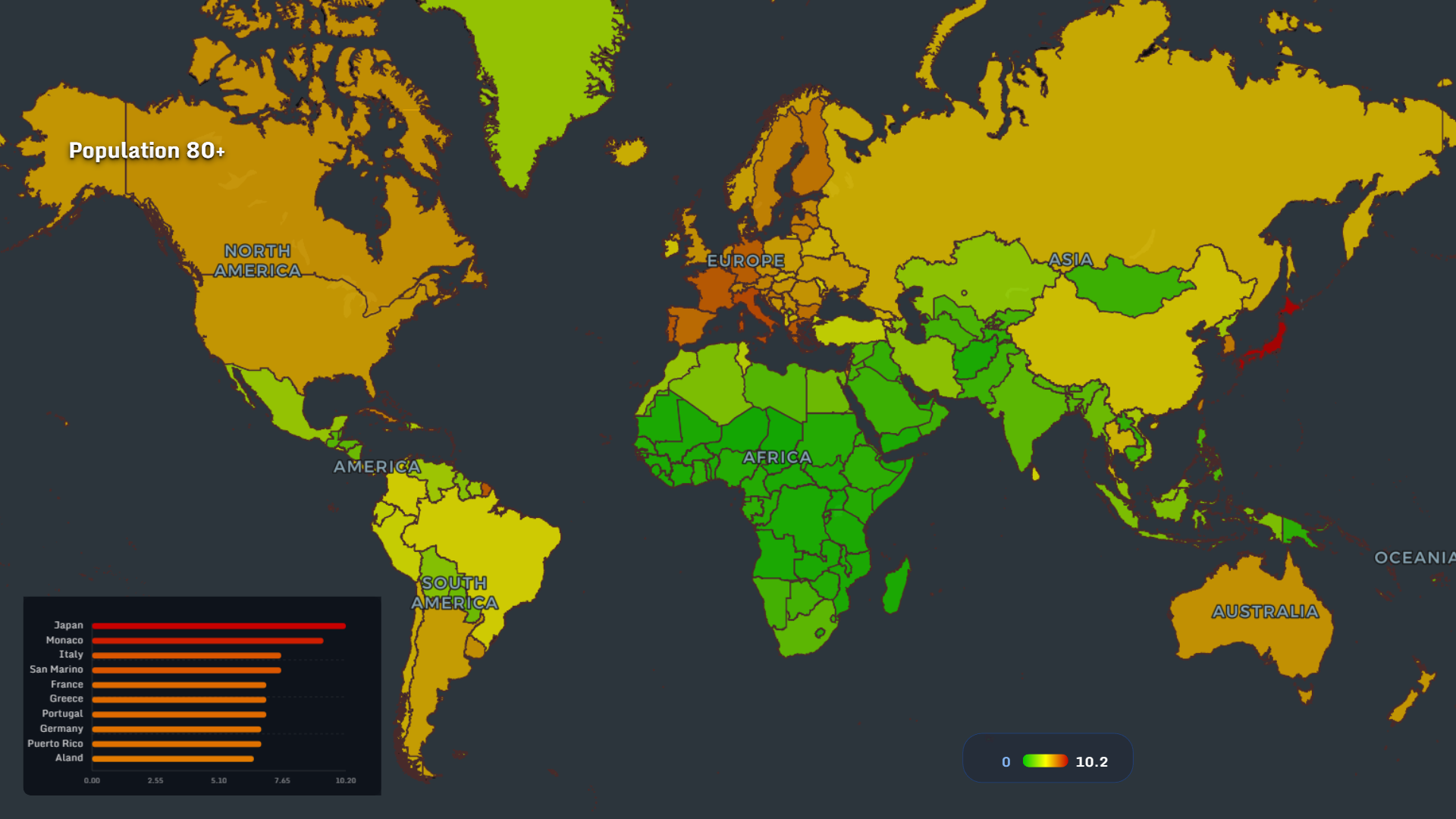 Population aged 80 plus world map 2026