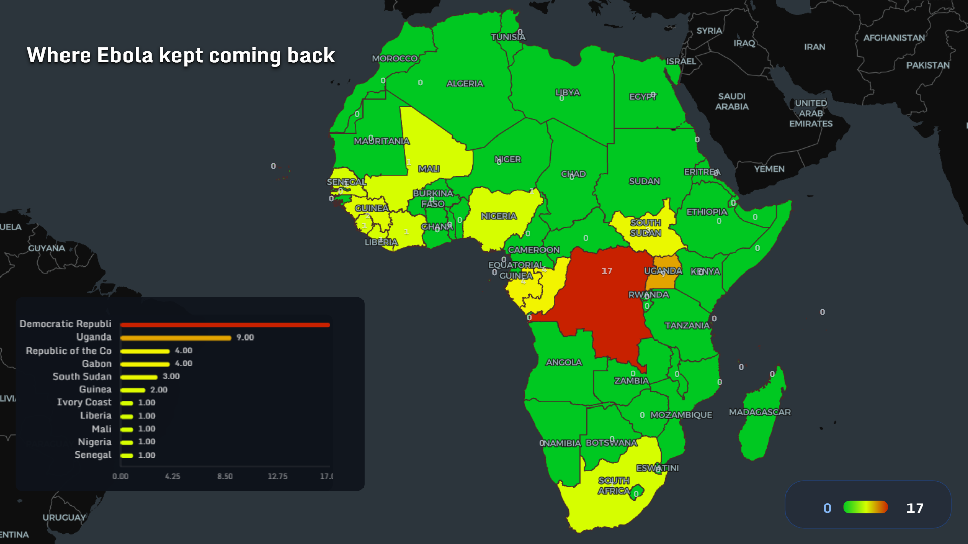 Africa map showing where Ebola kept coming back