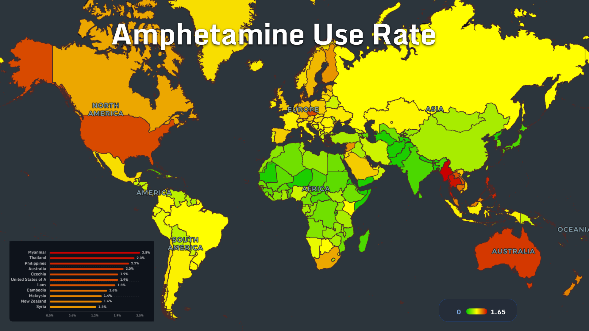 Global amphetamine use rate map 2026