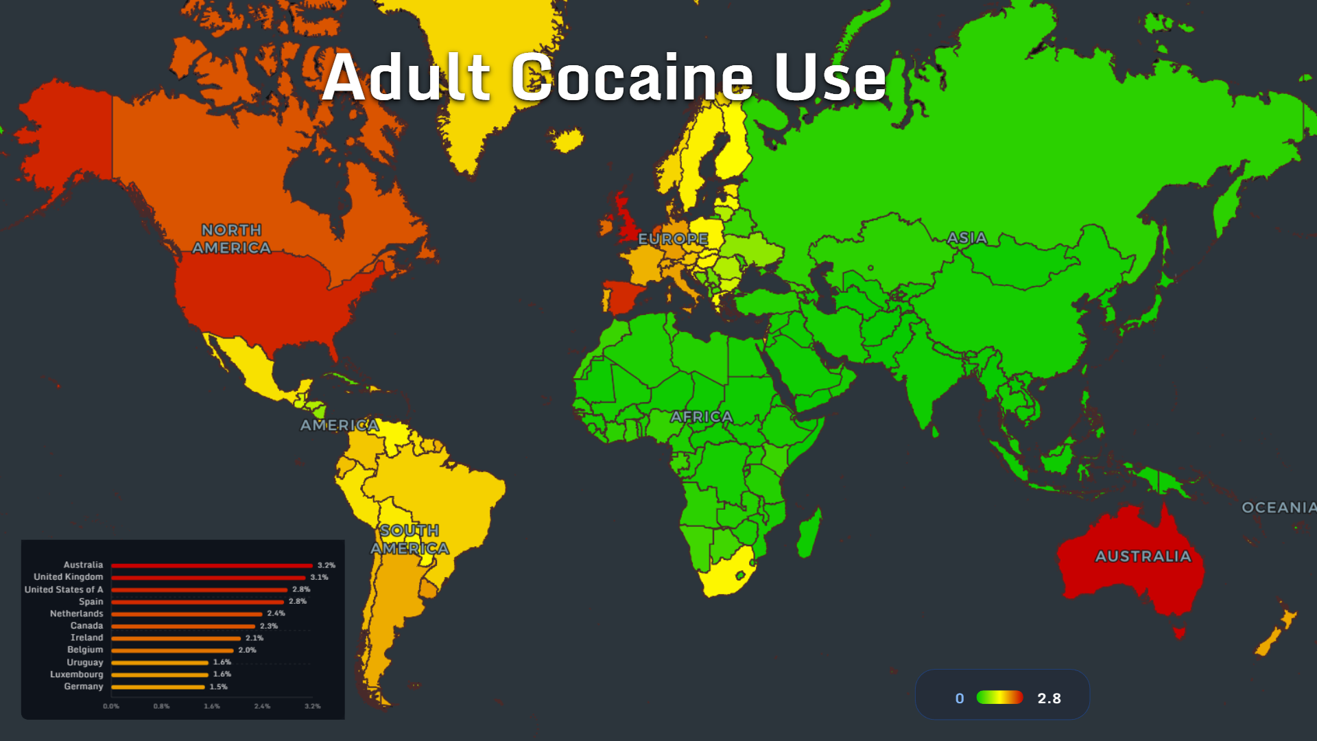 Adult cocaine use by country map 2026