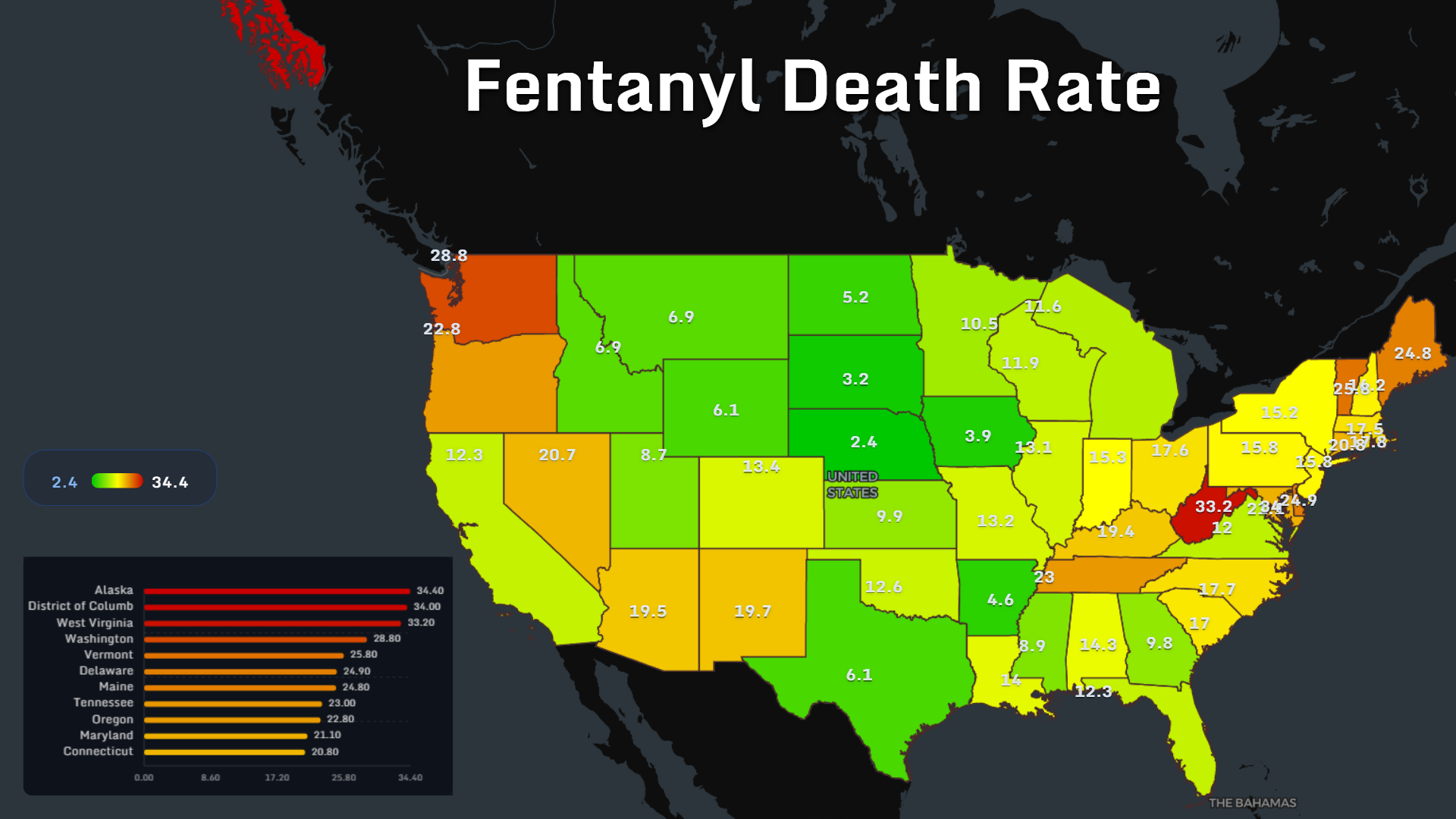 Fentanyl death rate map USA 2026