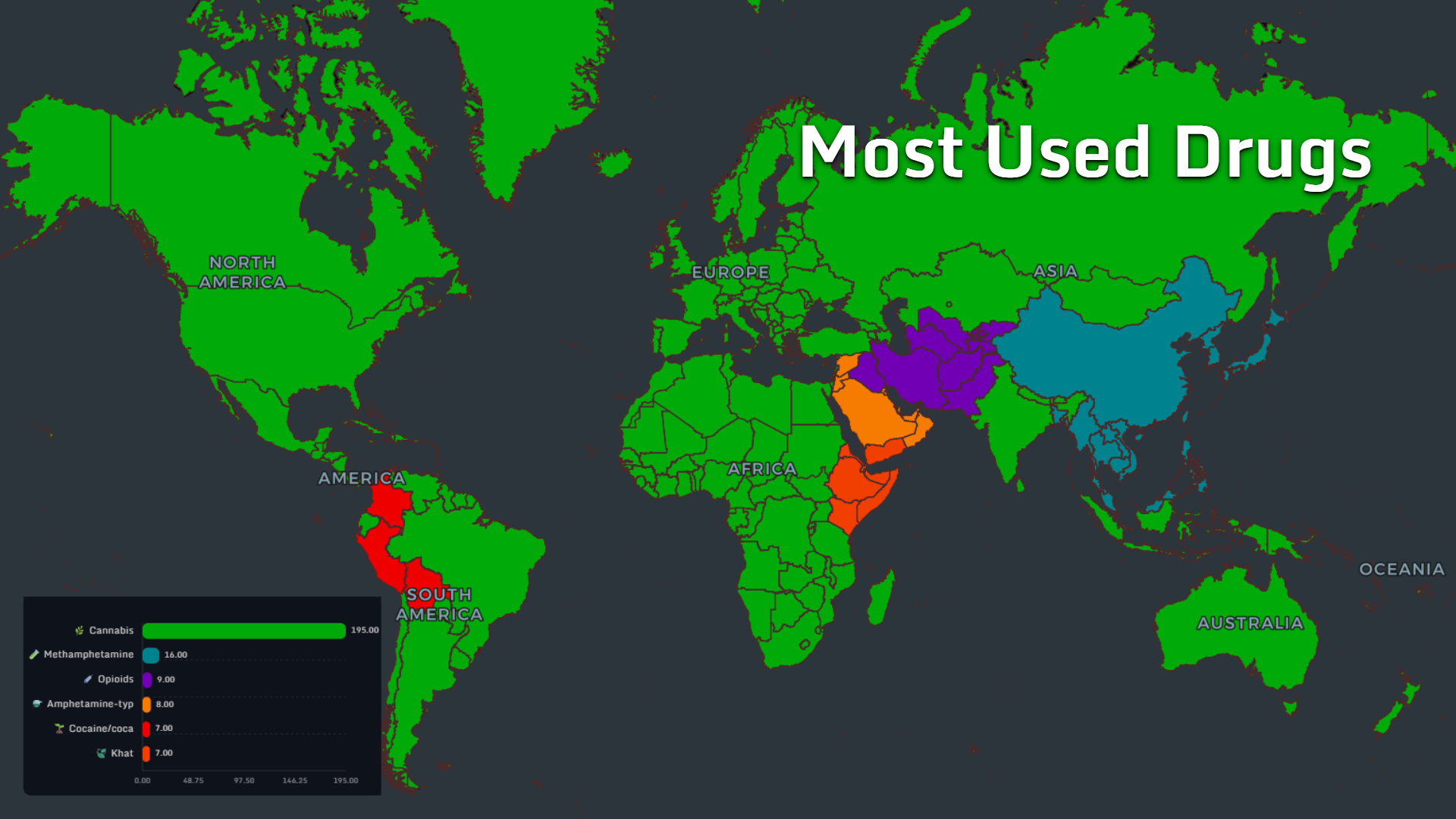 Most used drugs by country map 2026
