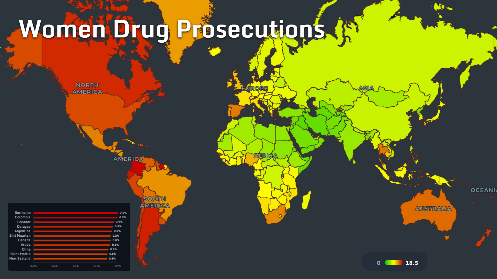 Women drug prosecutions by country map 2026