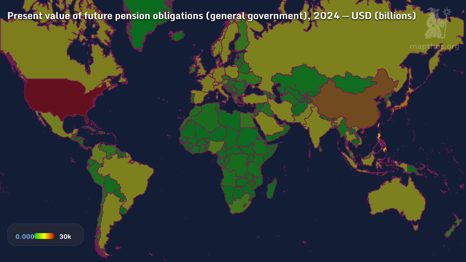Map showing present value of future pension obligations, 2024