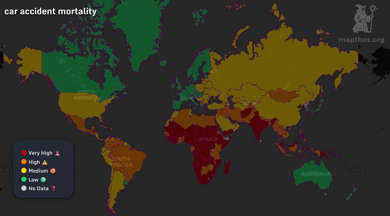 Map of global car accident mortality rates