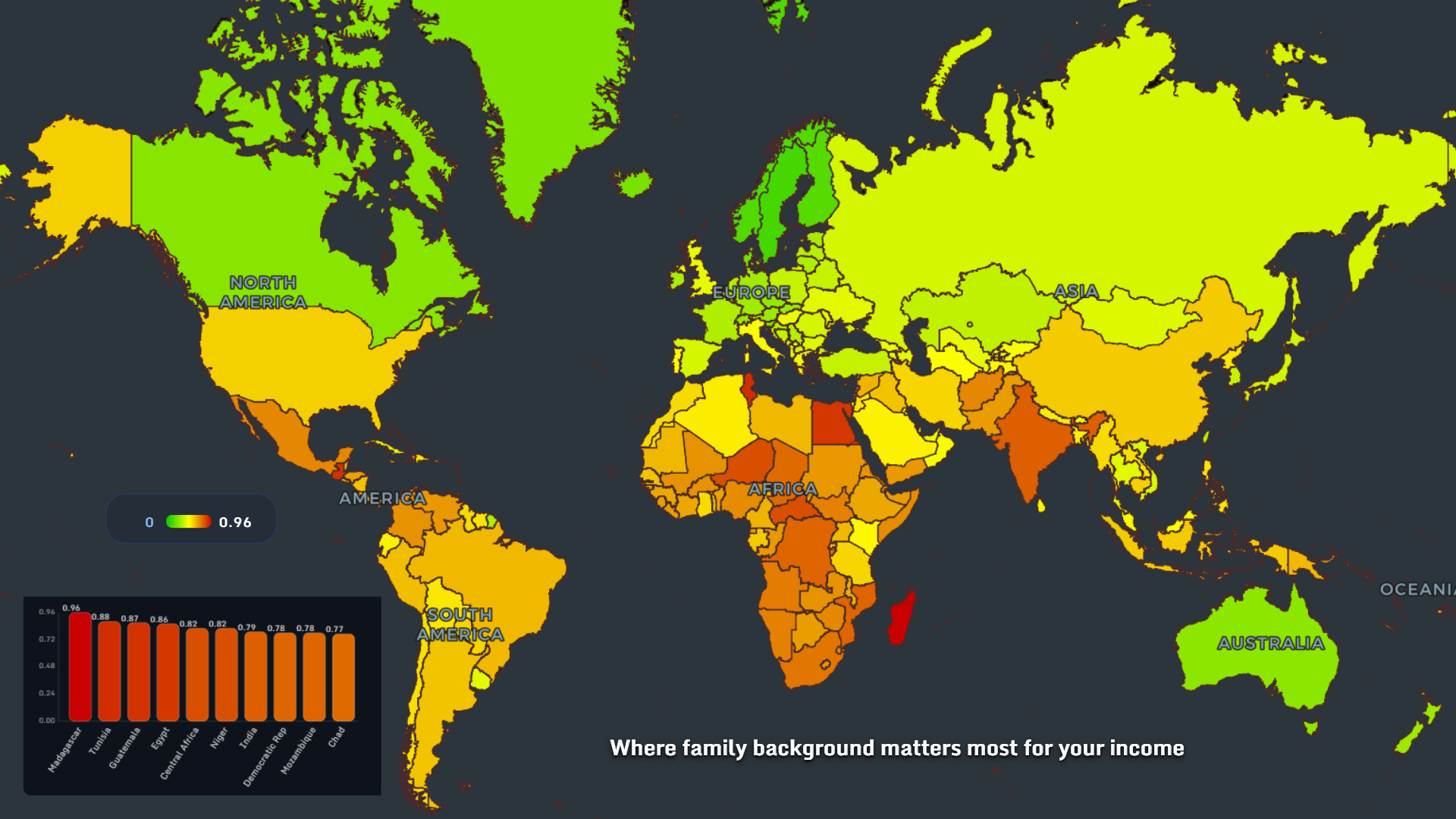 Map showing where family background matters most for income