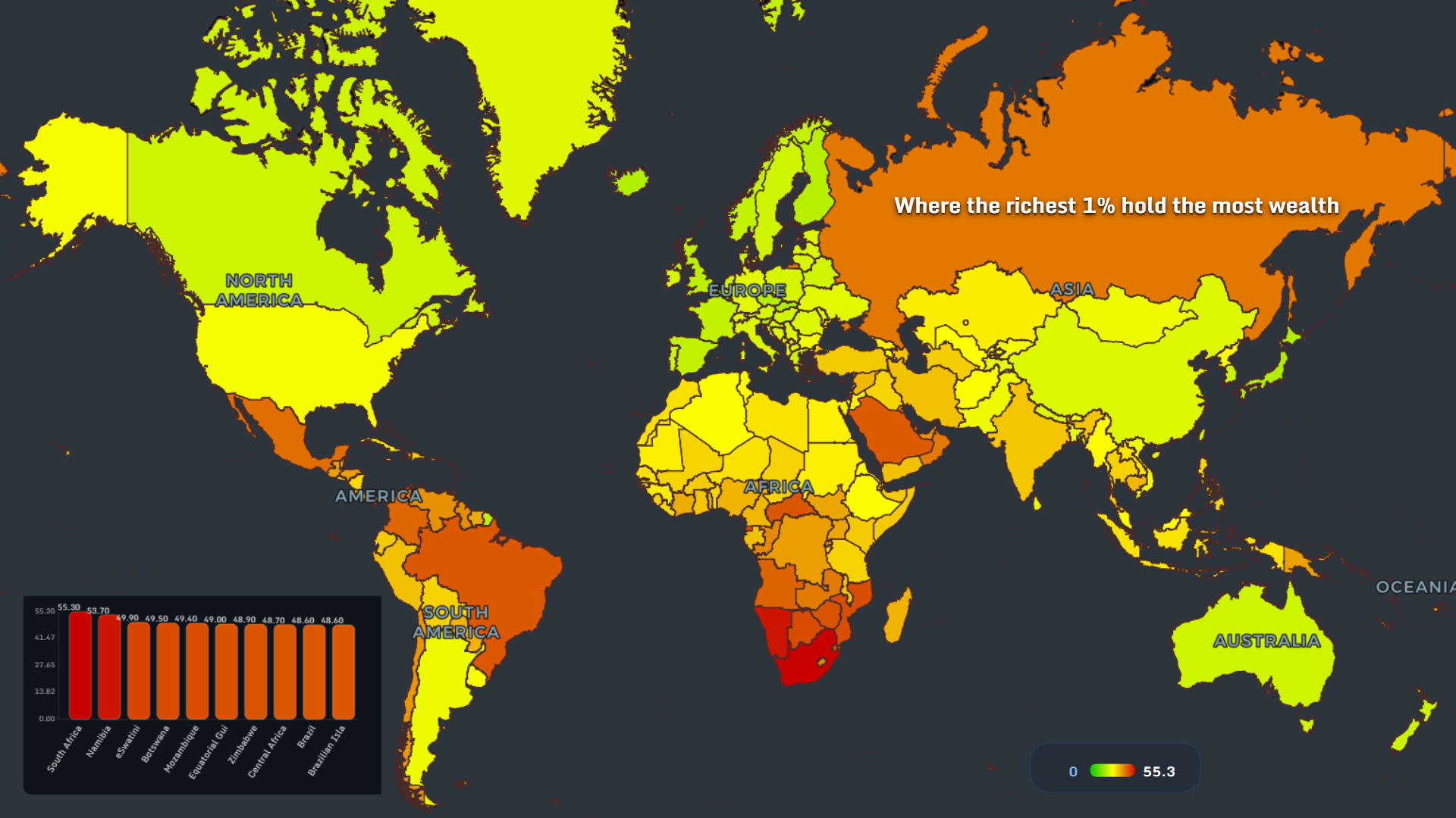Map showing where the richest 1 percent hold the most wealth in 2025