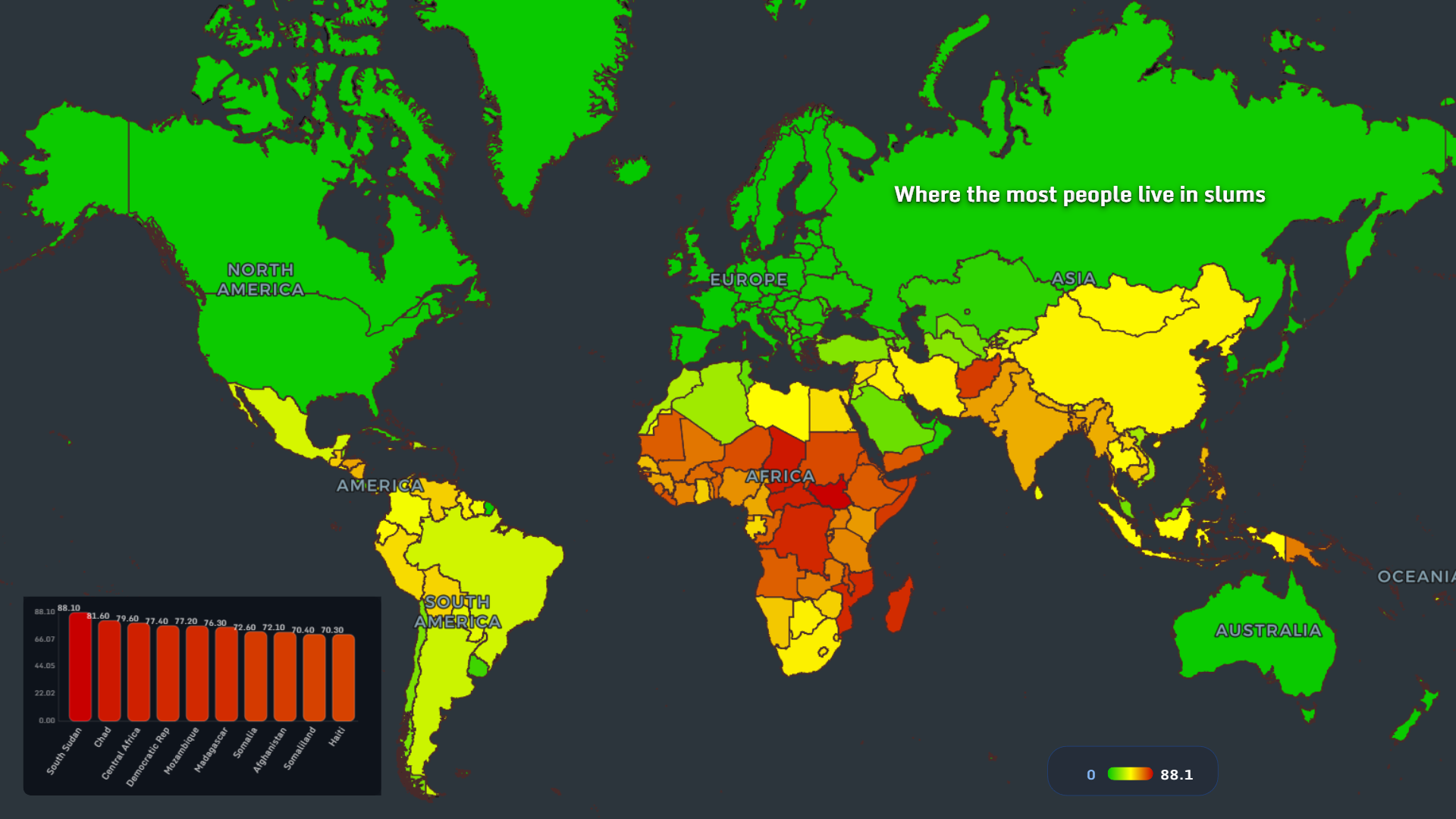 Map showing where the most people live in slums