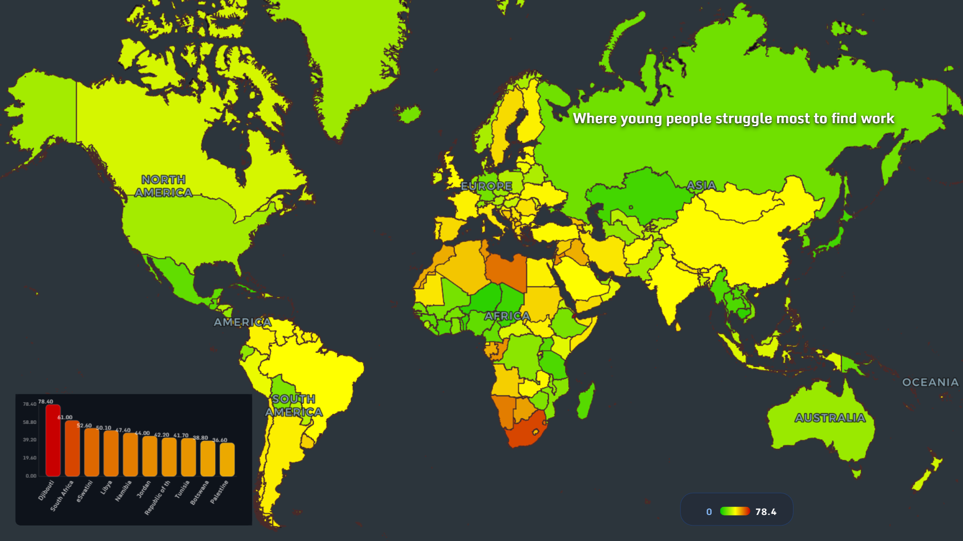 Map showing where young people struggle most to find work