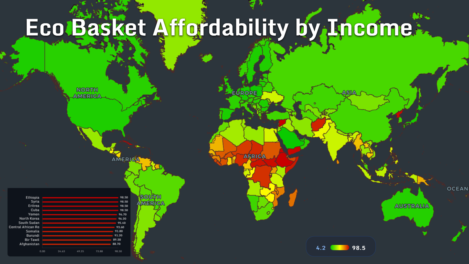 World map showing eco basket affordability by income