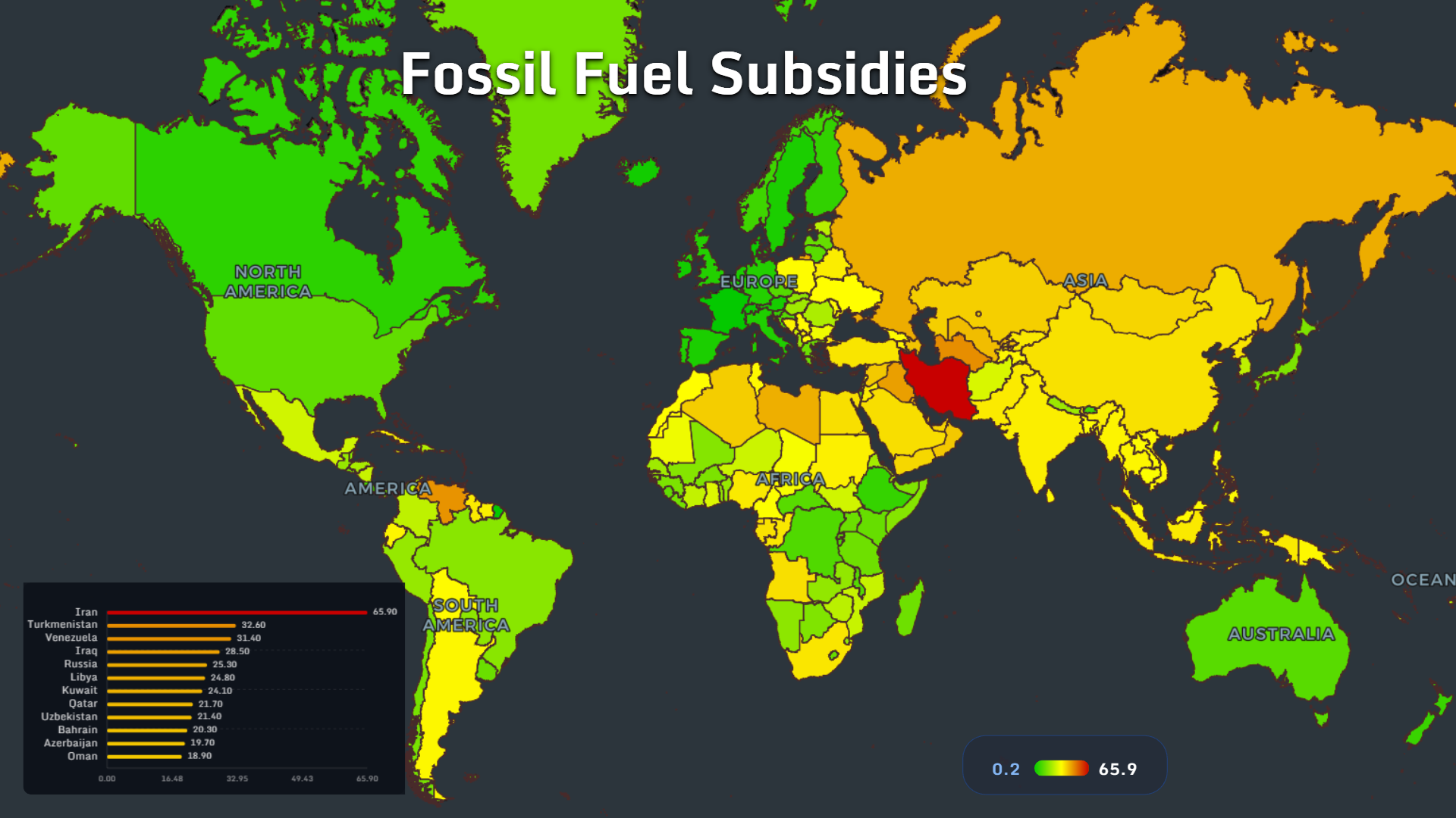 World map showing fossil fuel subsidies by country