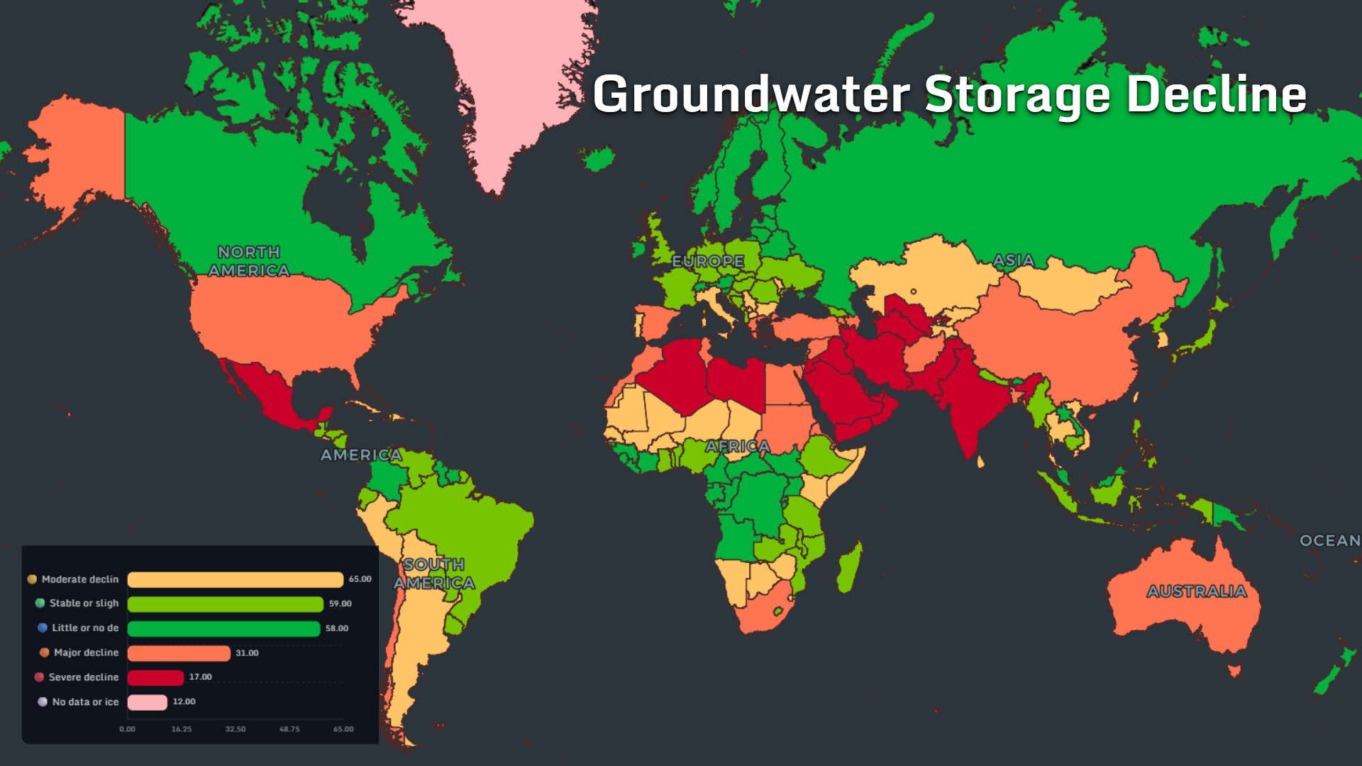 Global map showing groundwater storage decline by country