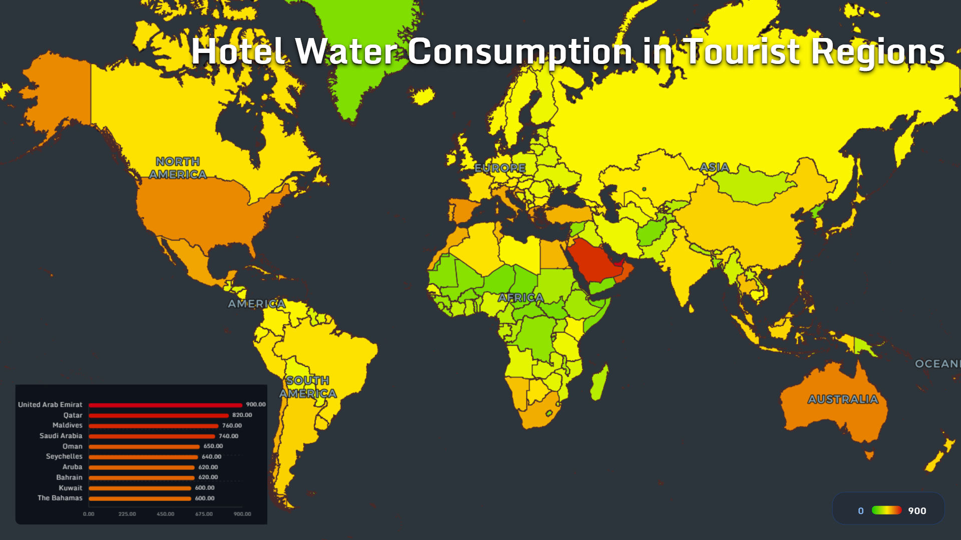 Map comparing hotel water consumption in major tourist regions