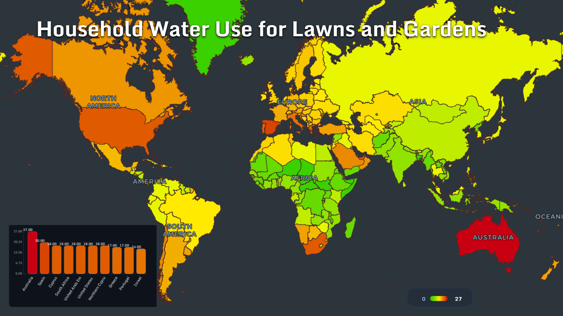 World map showing household water use for lawns and gardens