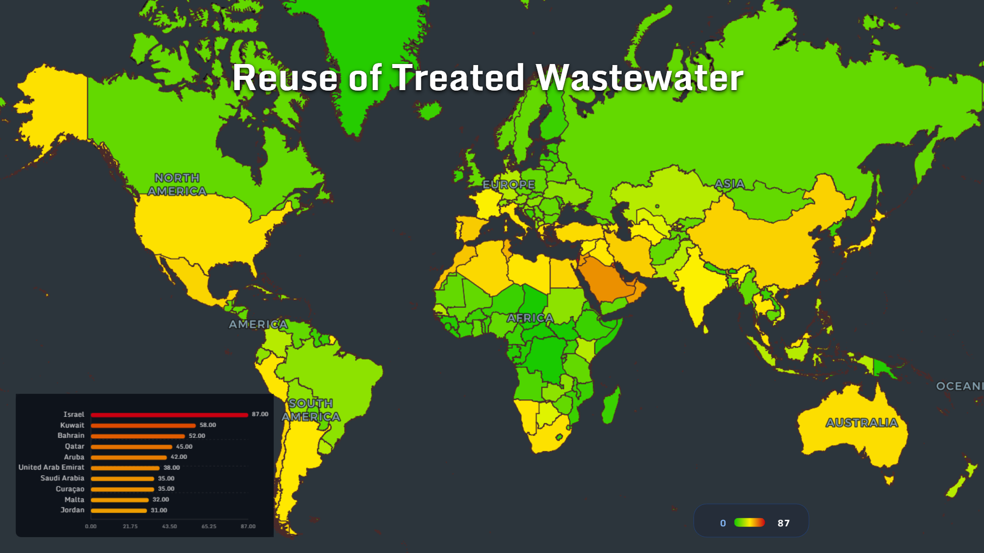 Global map showing the reuse of treated wastewater by country