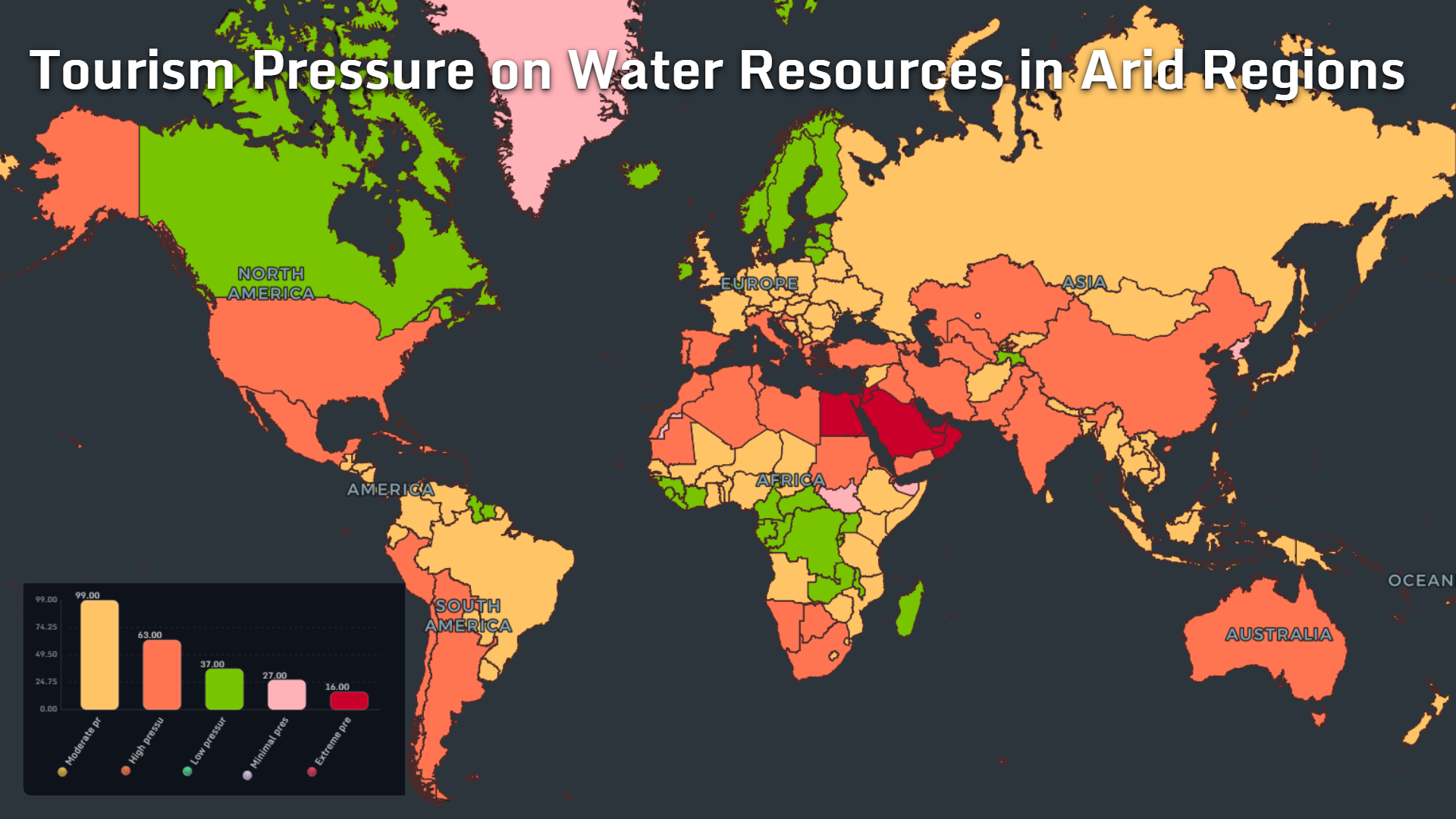 Map showing tourism pressure on water resources in arid regions