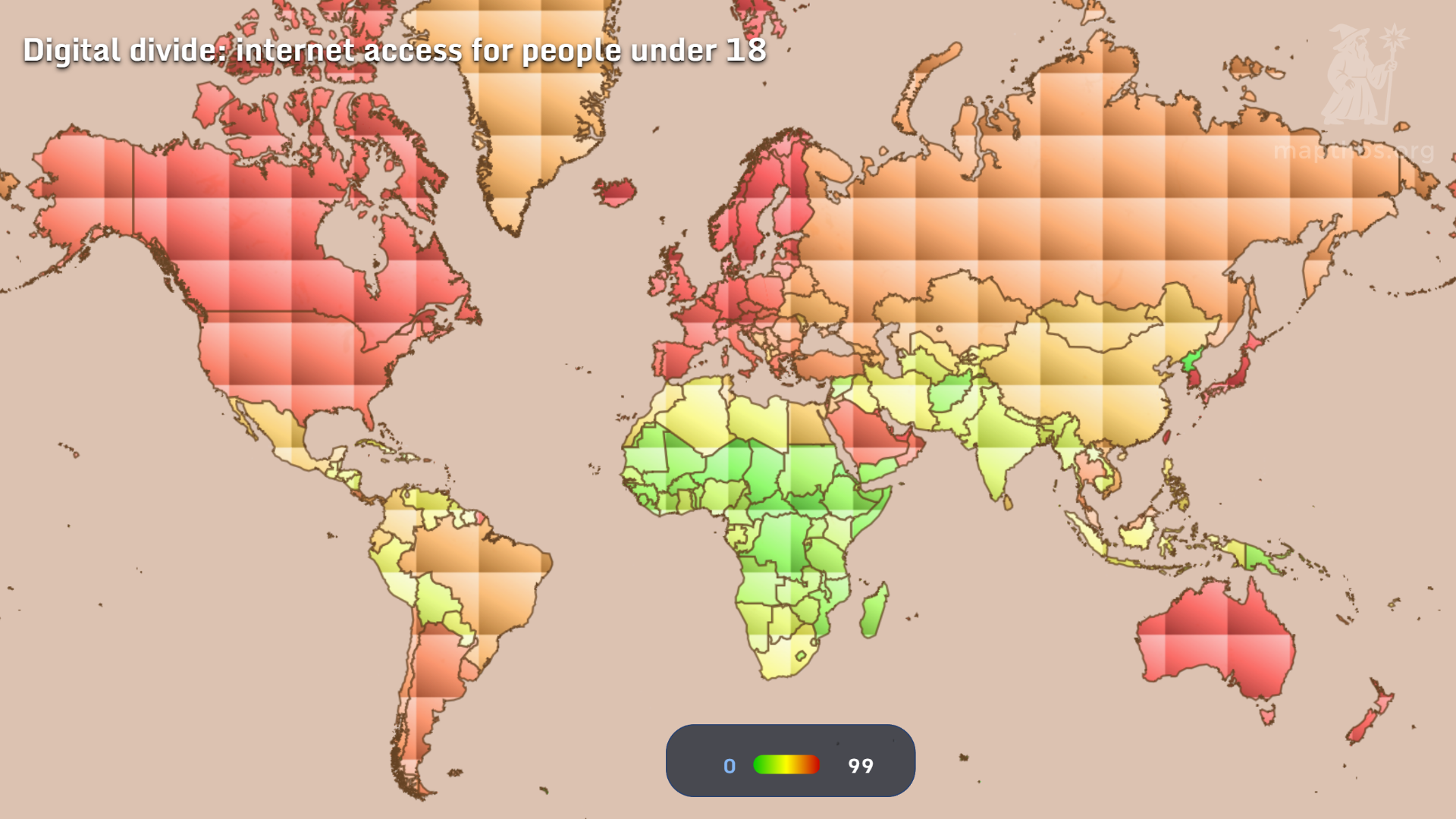Global map of youth internet access under age 18