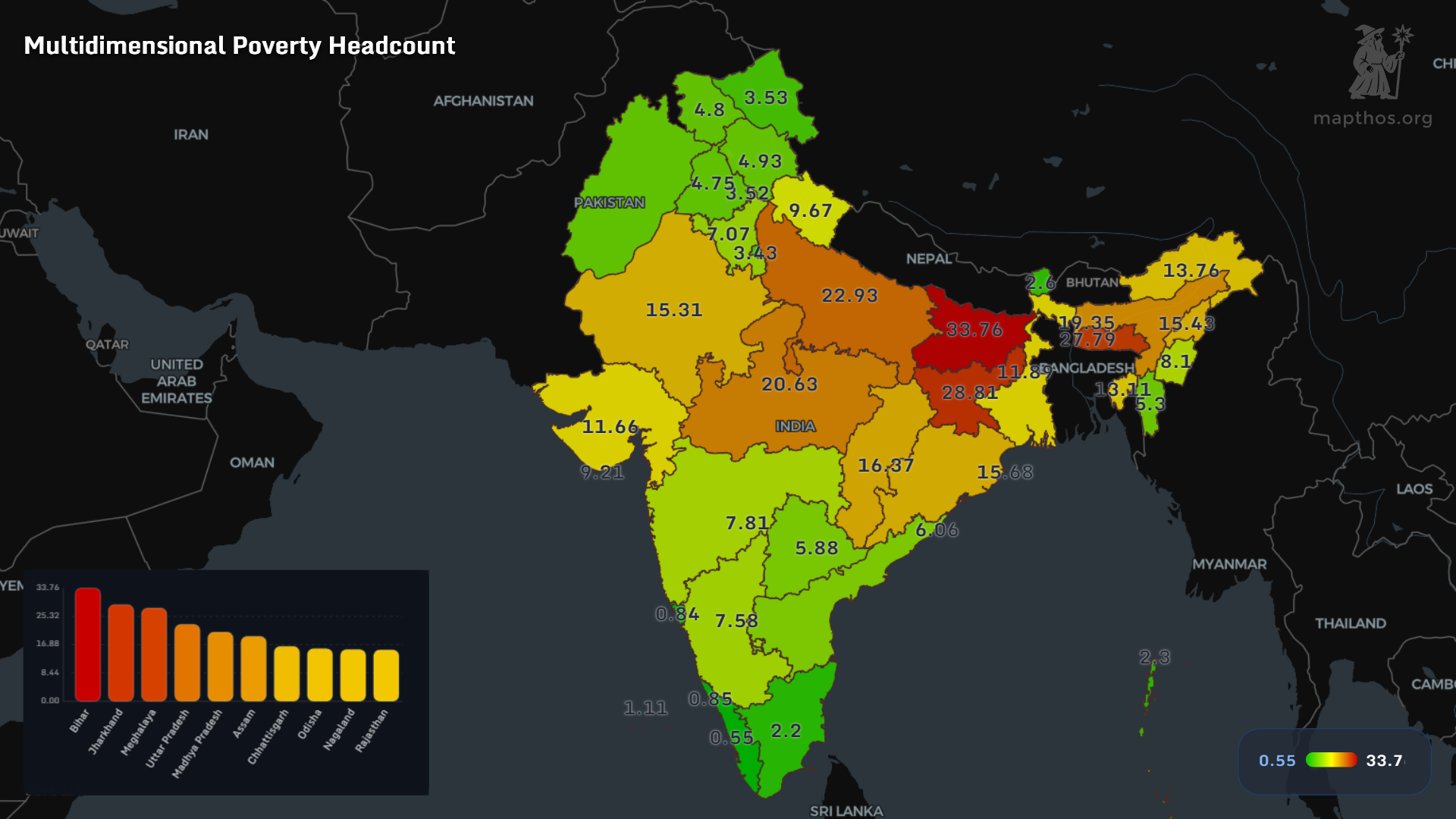 Multidimensional poverty headcount by Indian state